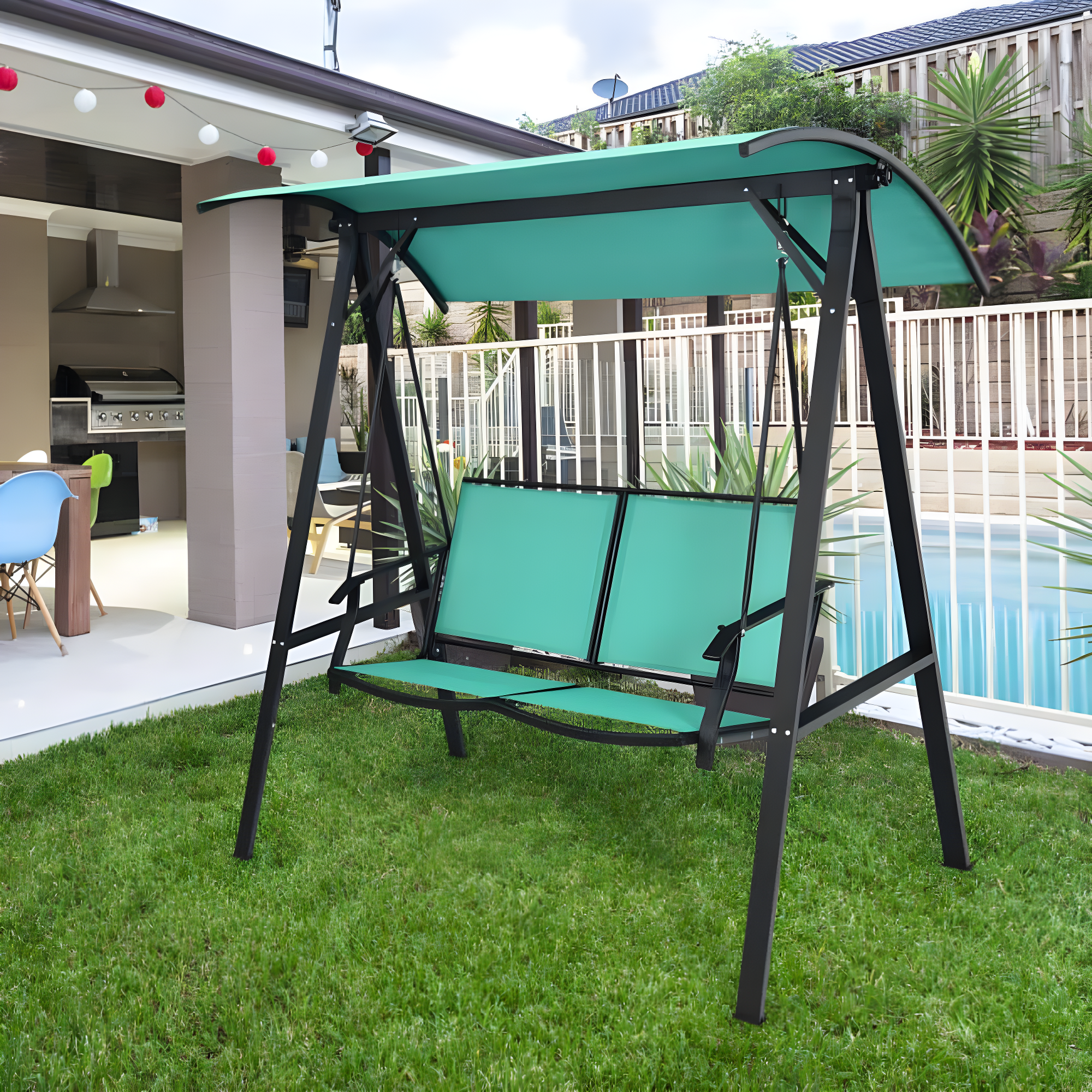 Arlmont & Co. 2 Person Patio Swing With Weather Resistant Glider And Adjustable Canopy