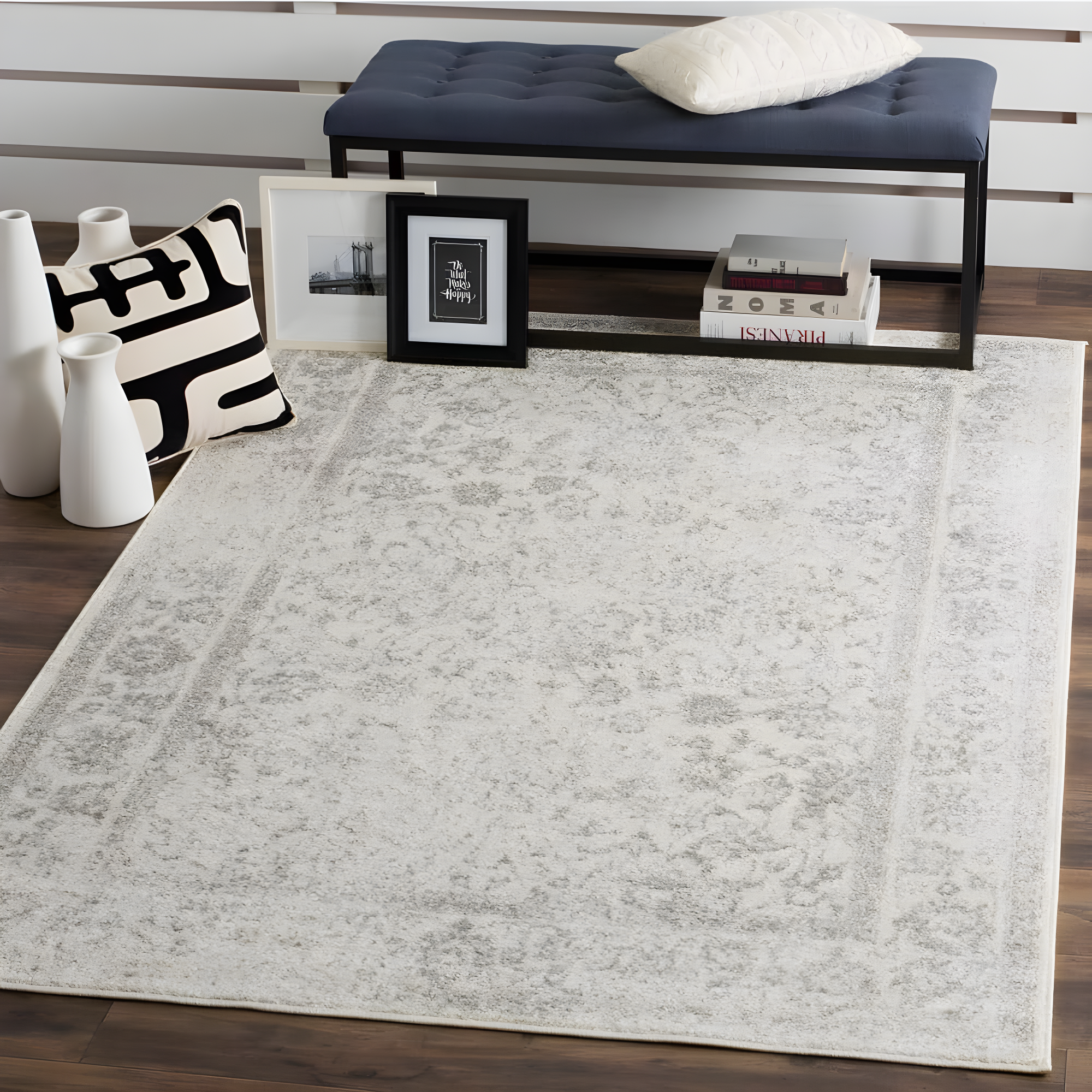 Adirondack ADR109 Machine Made Indoor Area Rug - Ivory/Silver - 4'x6' - Safavieh