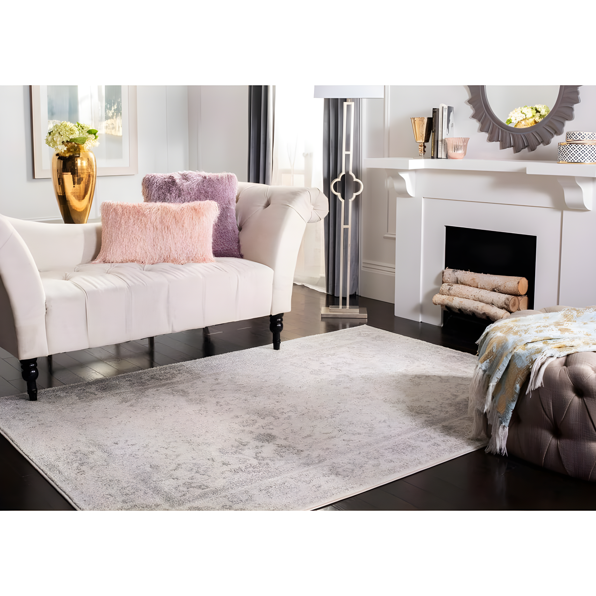 Adirondack ADR109 Machine Made Indoor Area Rug - Ivory/Silver - 4'x6' - Safavieh