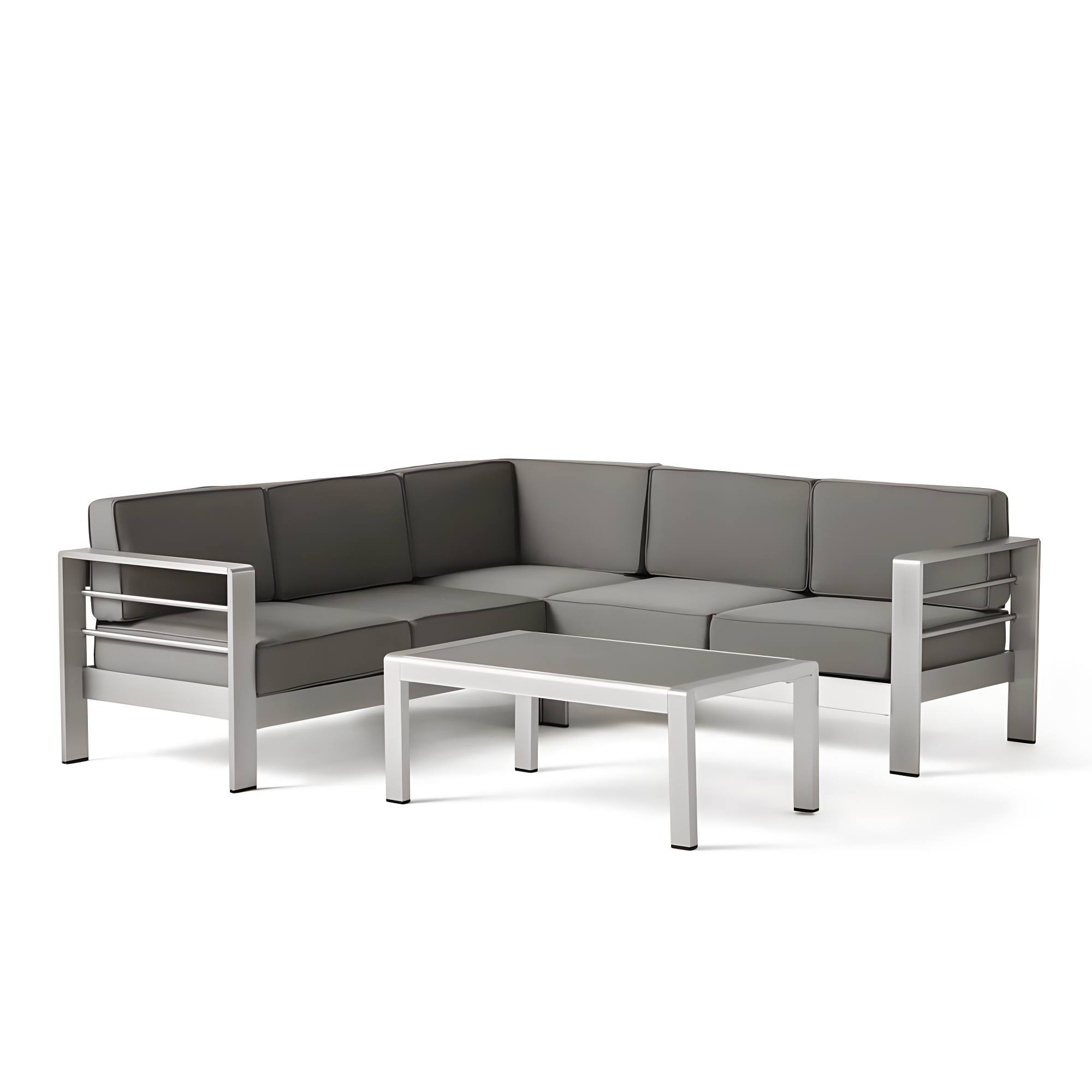 Christopher Knight Home Cape Coral Outdoor 5-Seater Sectional Set by  Non-Sunbrella Grey Cushion Aluminum,Fabric