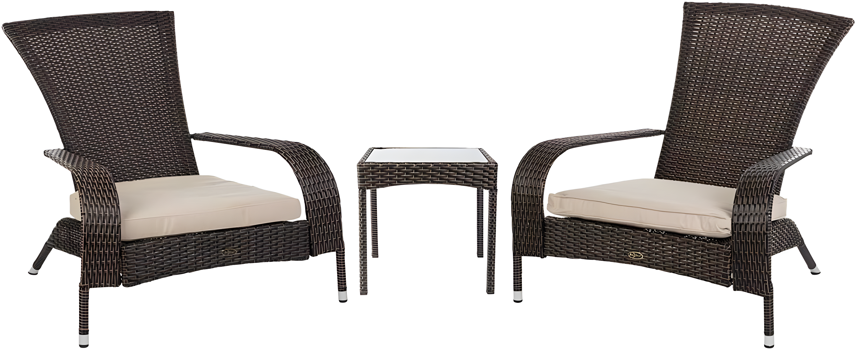 PatioSense Duplex Patio Sense Coconino Wicker Conversation Set, Durable Adirondack Style Chairs Includes Khaki Cushions - Mocha