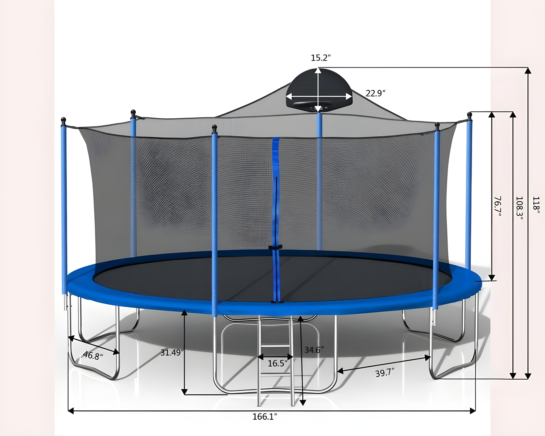 14 FT Trampoline Outdoor with Basketball Hoop, Backyard Trampoline with Enclosure Net, Heavy Duty Large Trampoline for Kids and Adults, Double-side Color cover