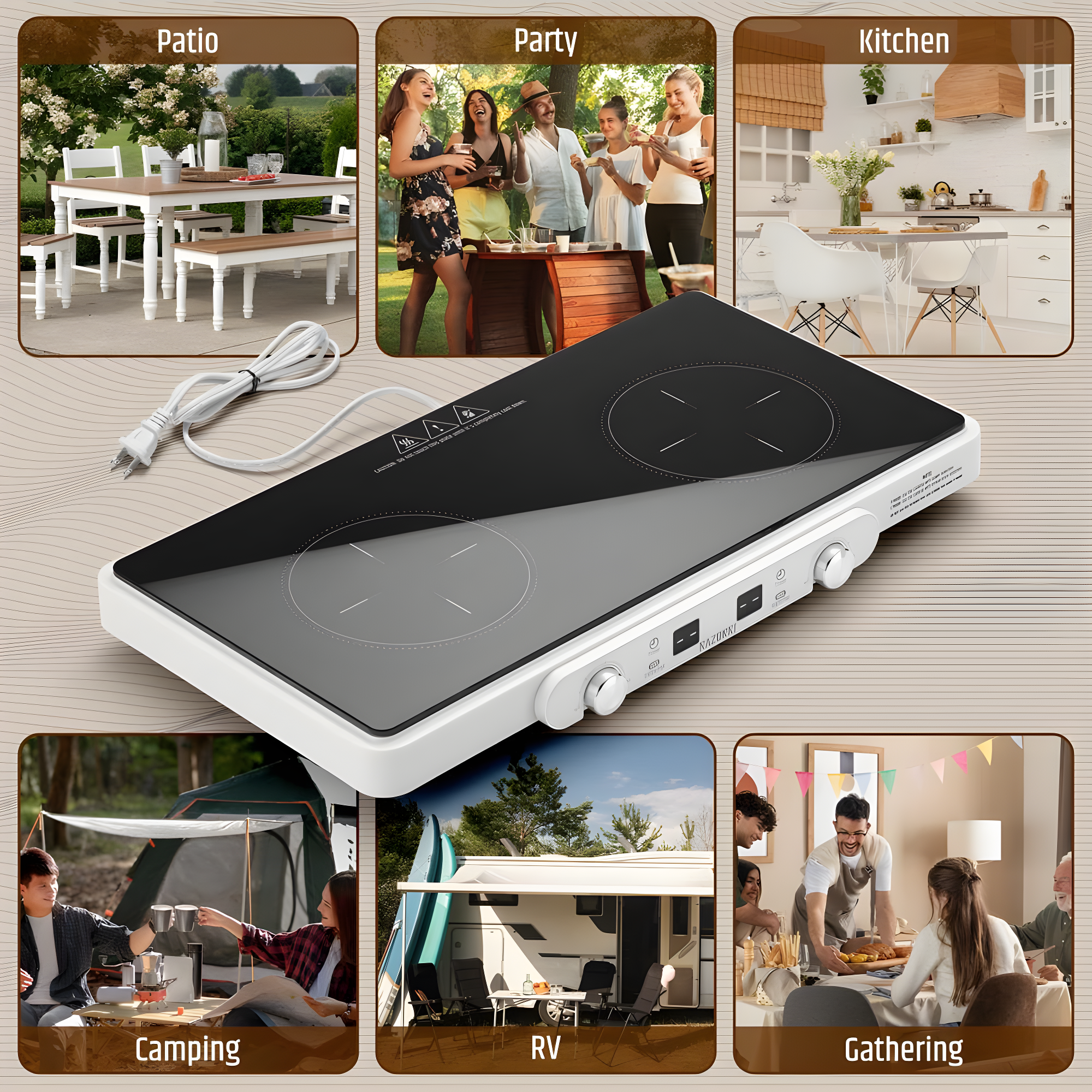 Razorri Electric Induction Cooktop, Removable Cast Iron Griddle Pan Non-Stick, 1800W Double Burner