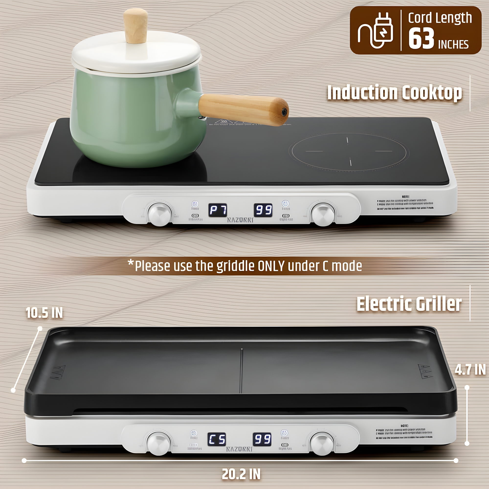 Razorri Electric Induction Cooktop, Removable Cast Iron Griddle Pan Non-Stick, 1800W Double Burner