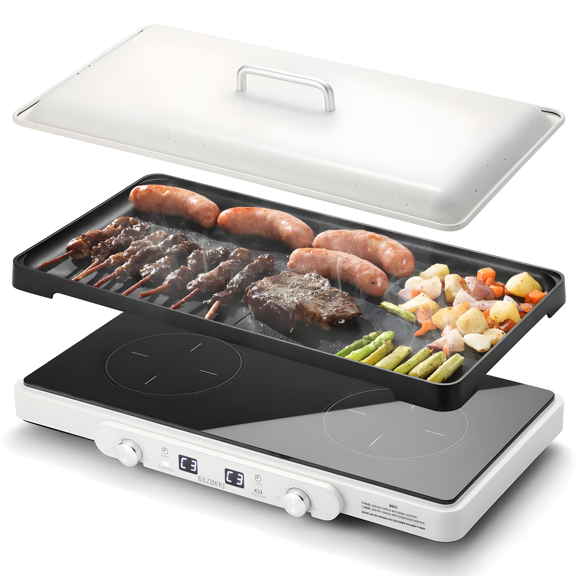 Razorri Electric Induction Cooktop, Removable Cast Iron Griddle Pan Non-Stick, 1800W Double Burner