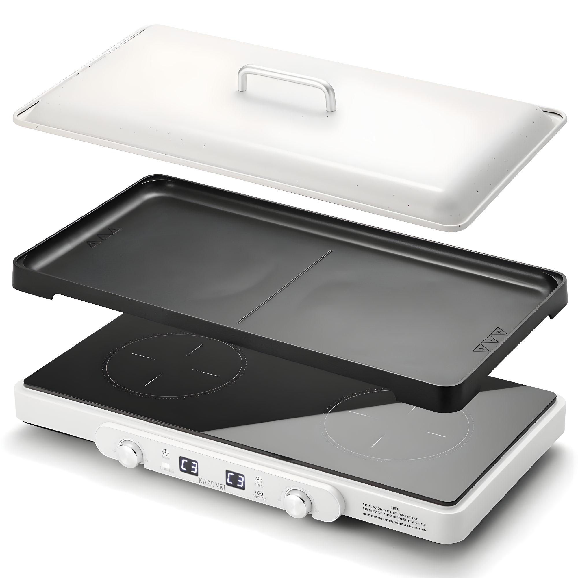 Razorri Electric Induction Cooktop, Removable Cast Iron Griddle Pan Non-Stick, 1800W Double Burner