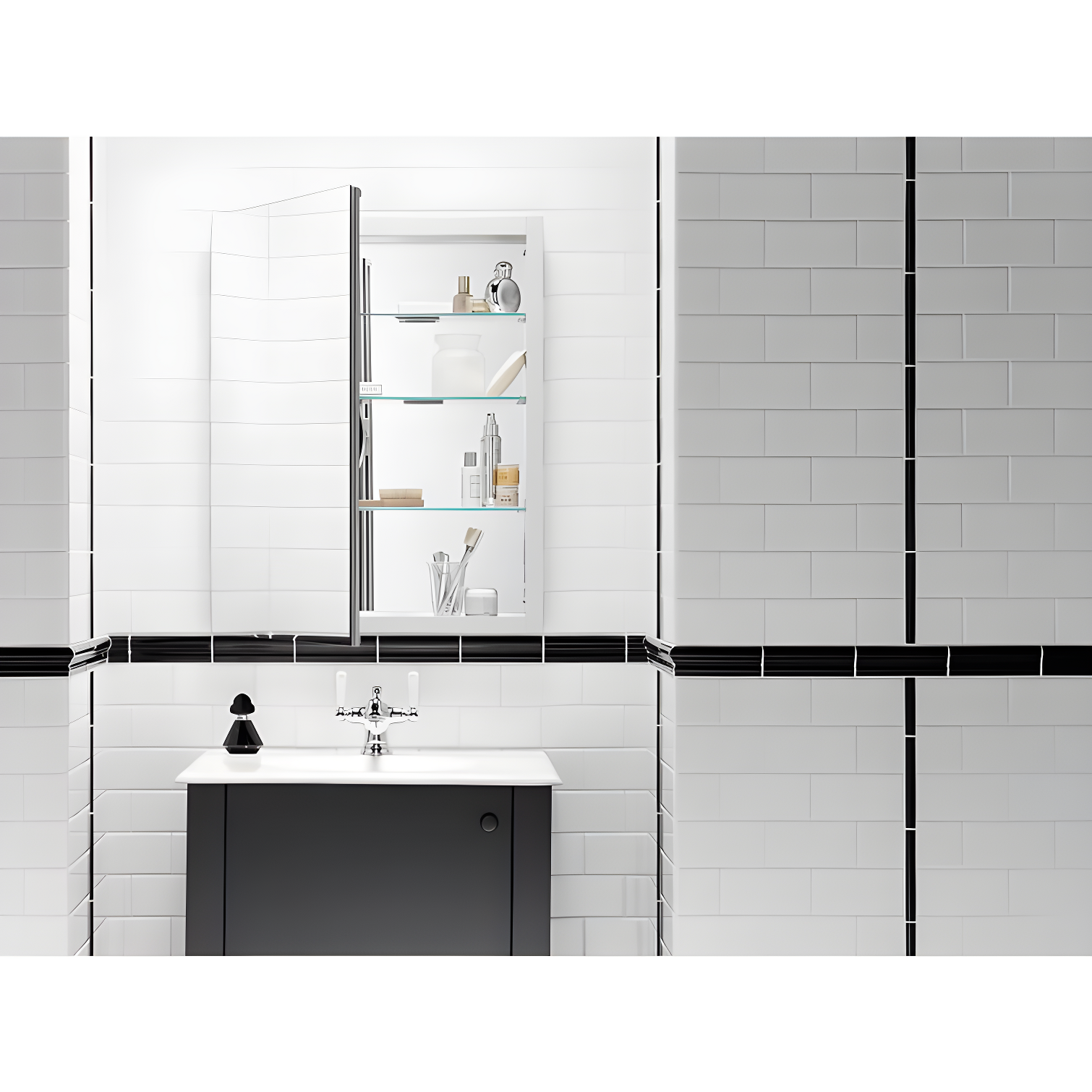 Verdera® Recessed or Surface Mount Frameless Medicine Cabinet with 3 Adjustable Shelves