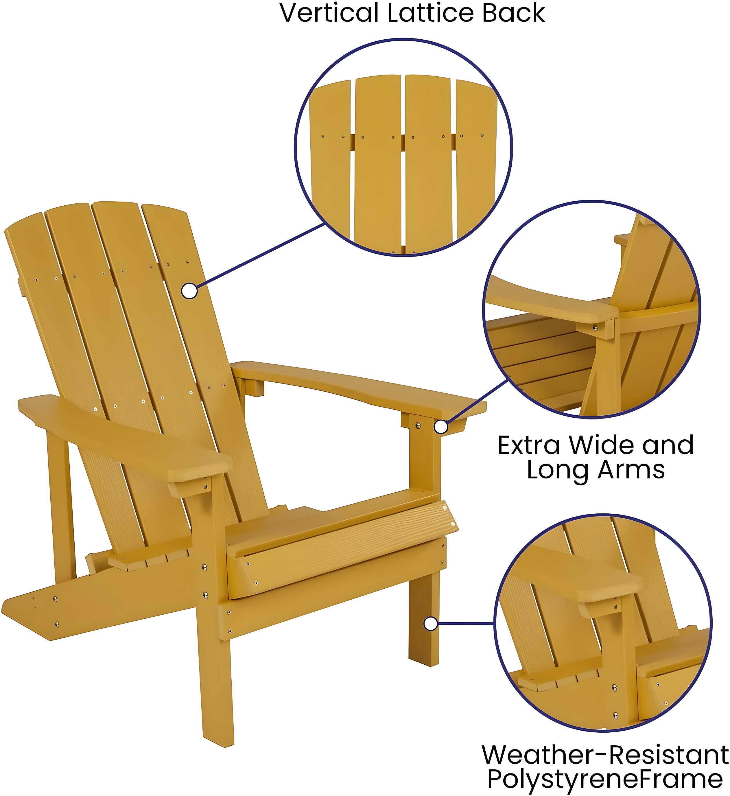 Flash Furniture Charlestown All-Weather Poly Resin Wood Adirondack Chair in Yellow