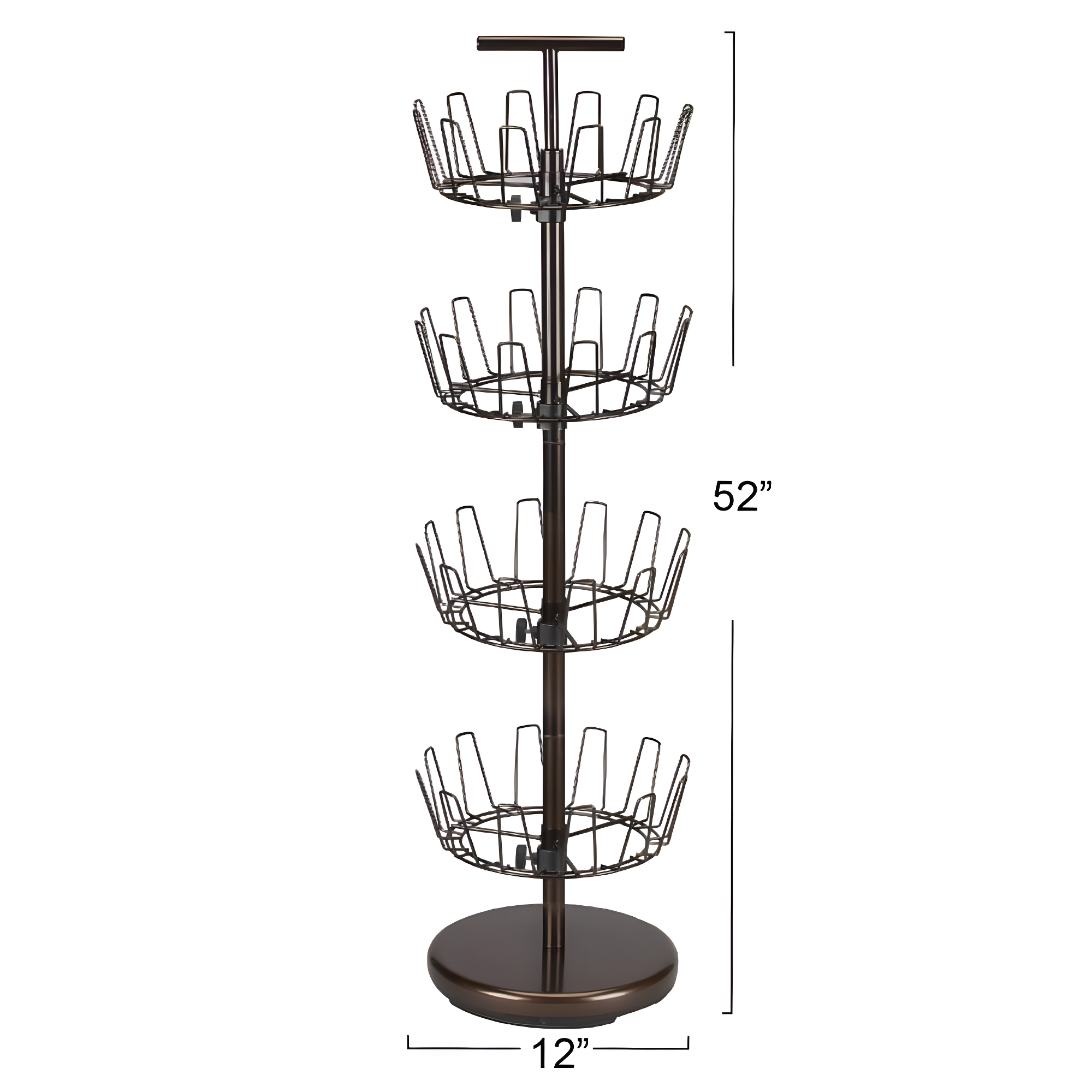 4-Tier Revolving Shoe Tree, Heavy-Duty Steel with Stabilized Base, Holds 24 Pairs of Shoes, Antique Bronze