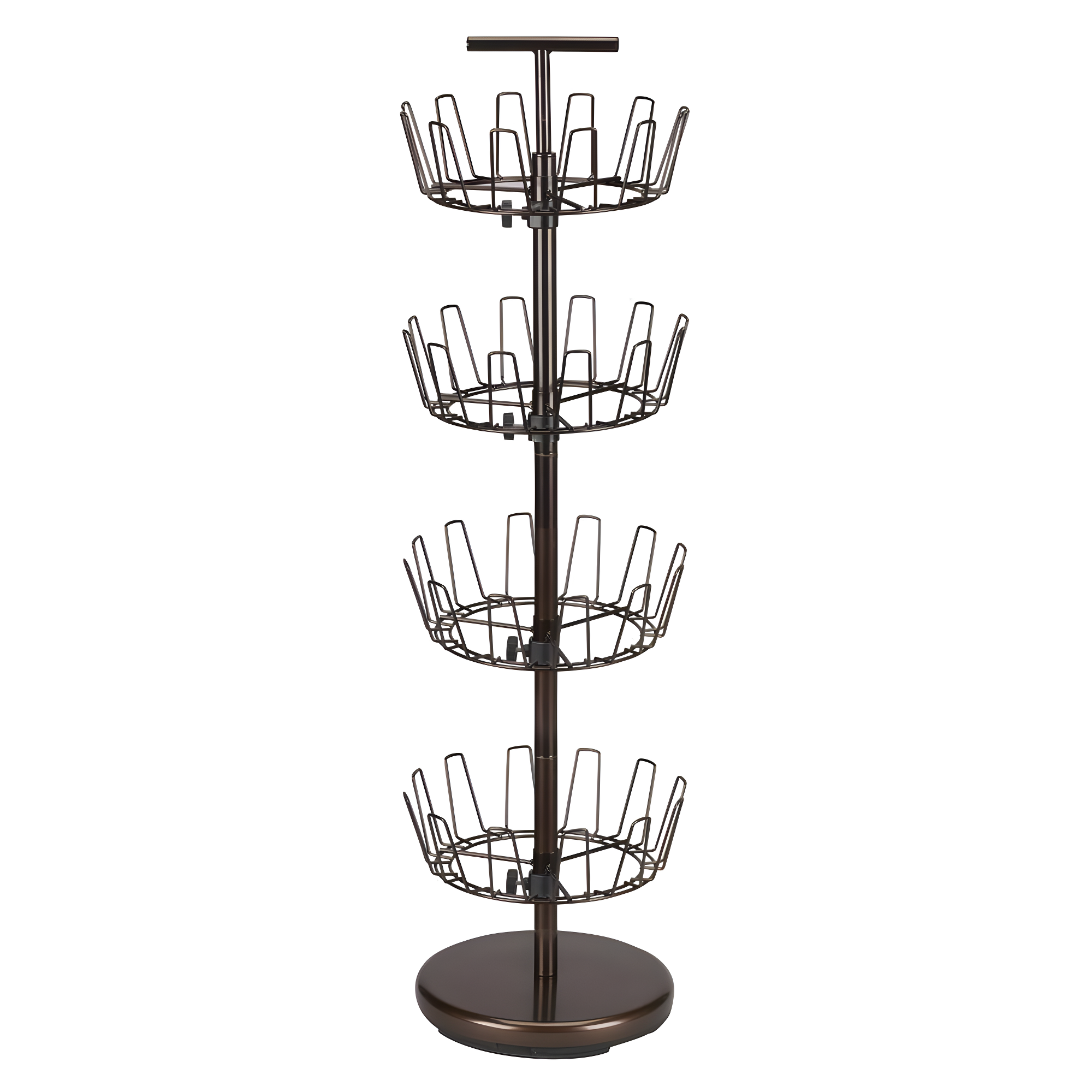 4-Tier Revolving Shoe Tree, Heavy-Duty Steel with Stabilized Base, Holds 24 Pairs of Shoes, Antique Bronze