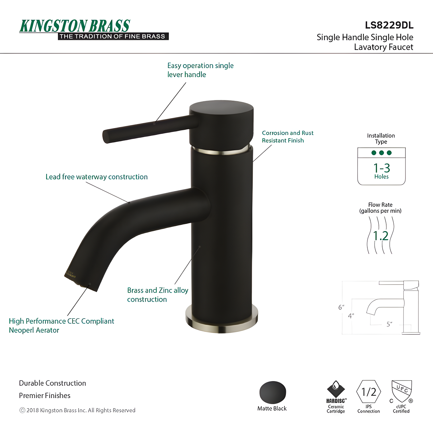 Kingston Brass Concord Single-Handle 1-Hole Deck Mount Bathroom Faucet with Push Pop-Up