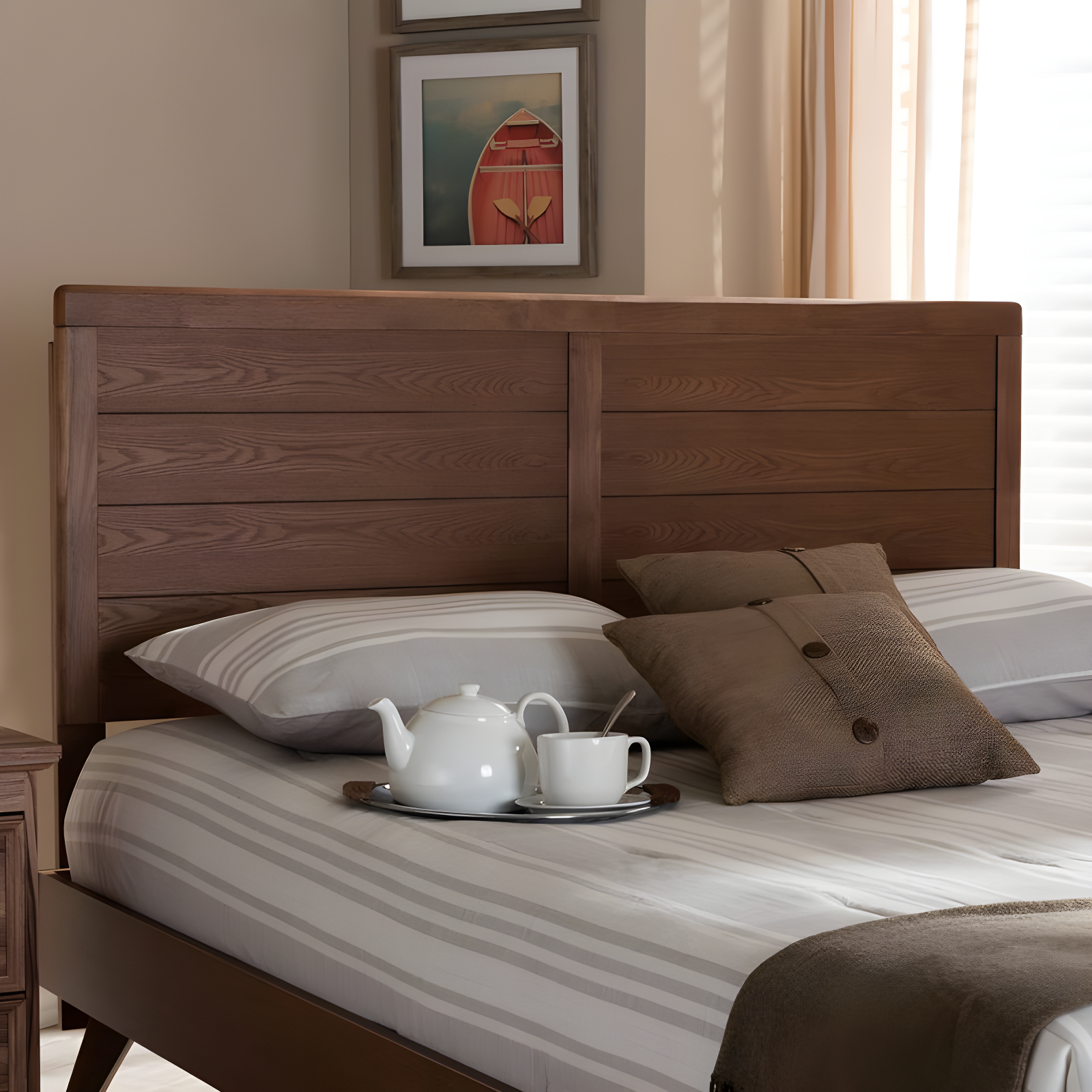 Full Seren Walnut Finished Wood Headboard Brown - Baxton Studio: Rubberwood Frame, Box Spring Not Required