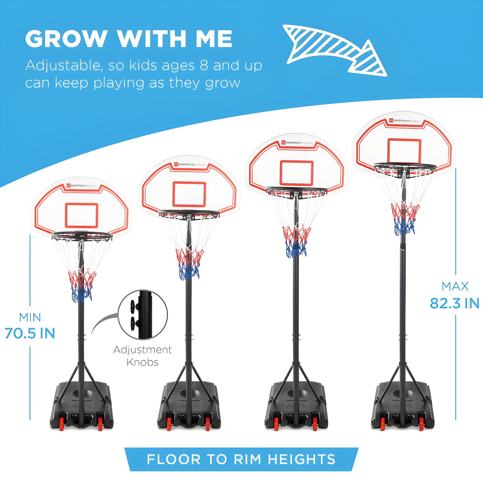 Best Choice Products Kids Height-Adjustable Basketball Hoop, Portable Backboard System w/ 2 Wheels - Red/White