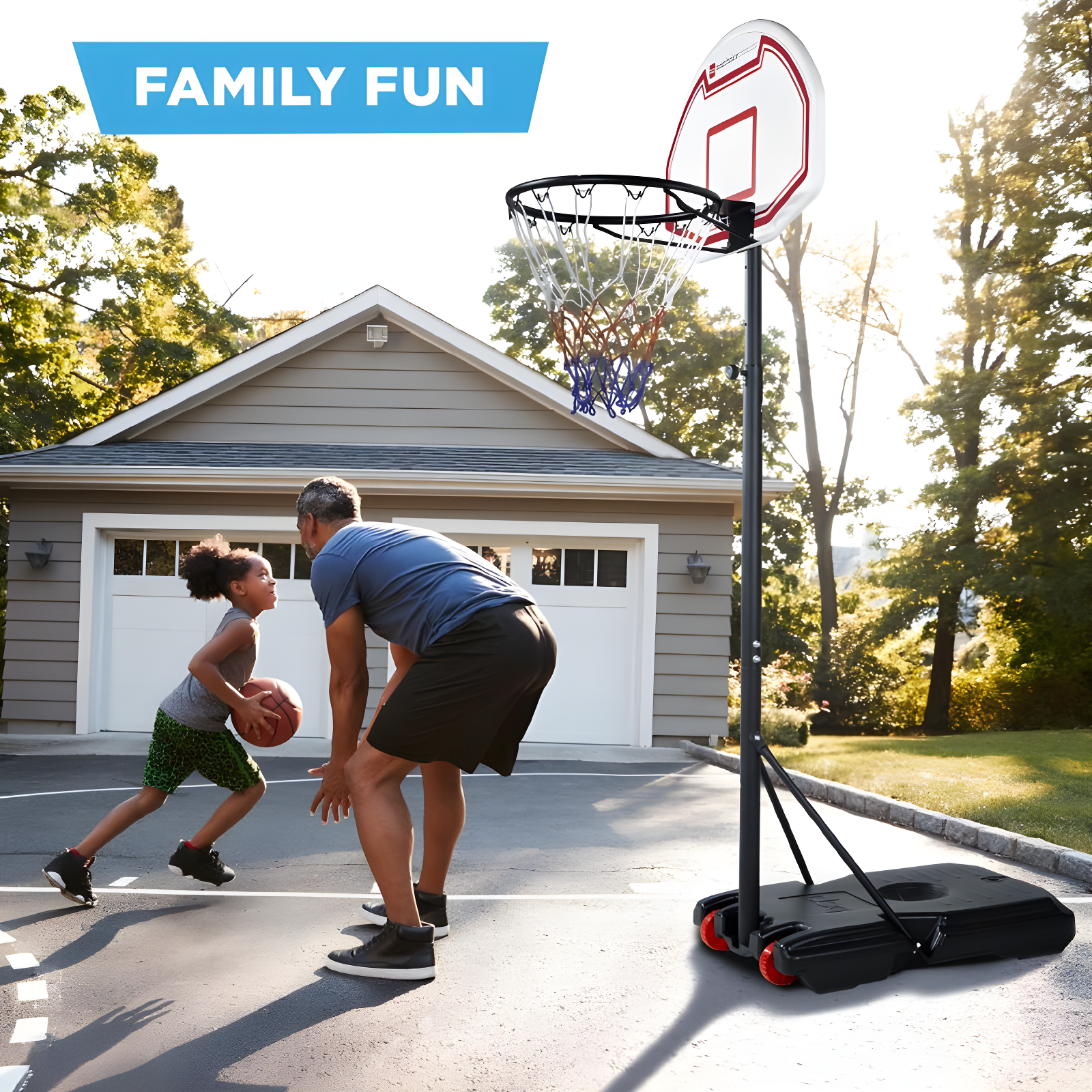 Best Choice Products Kids Height-Adjustable Basketball Hoop, Portable Backboard System w/ 2 Wheels - Red/White