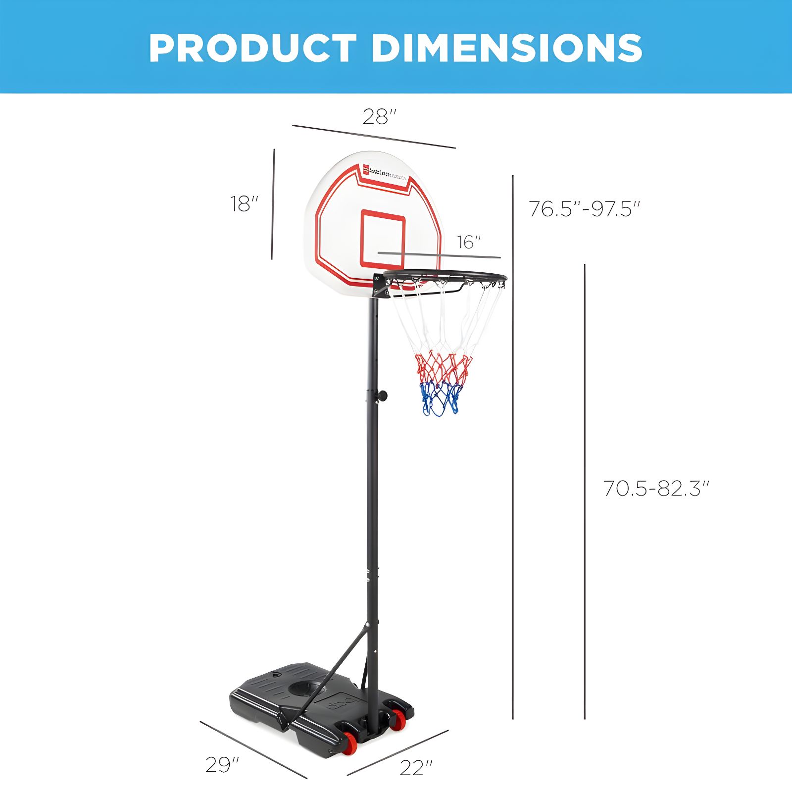 Best Choice Products Kids Height-Adjustable Basketball Hoop, Portable Backboard System w/ 2 Wheels - Red/White