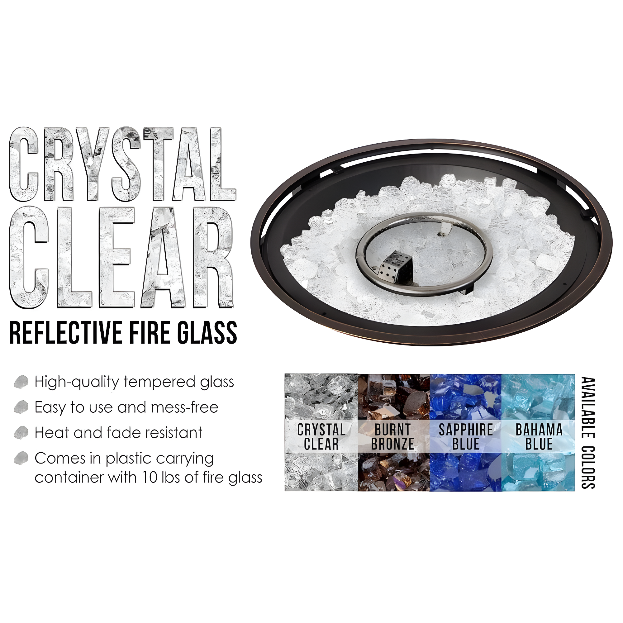 Fire Sense Fire Sense Premium Sparkling Reflective Tempered Fire Glass for Fire Pits Easy to Install-10 Lbs Crystal Clear