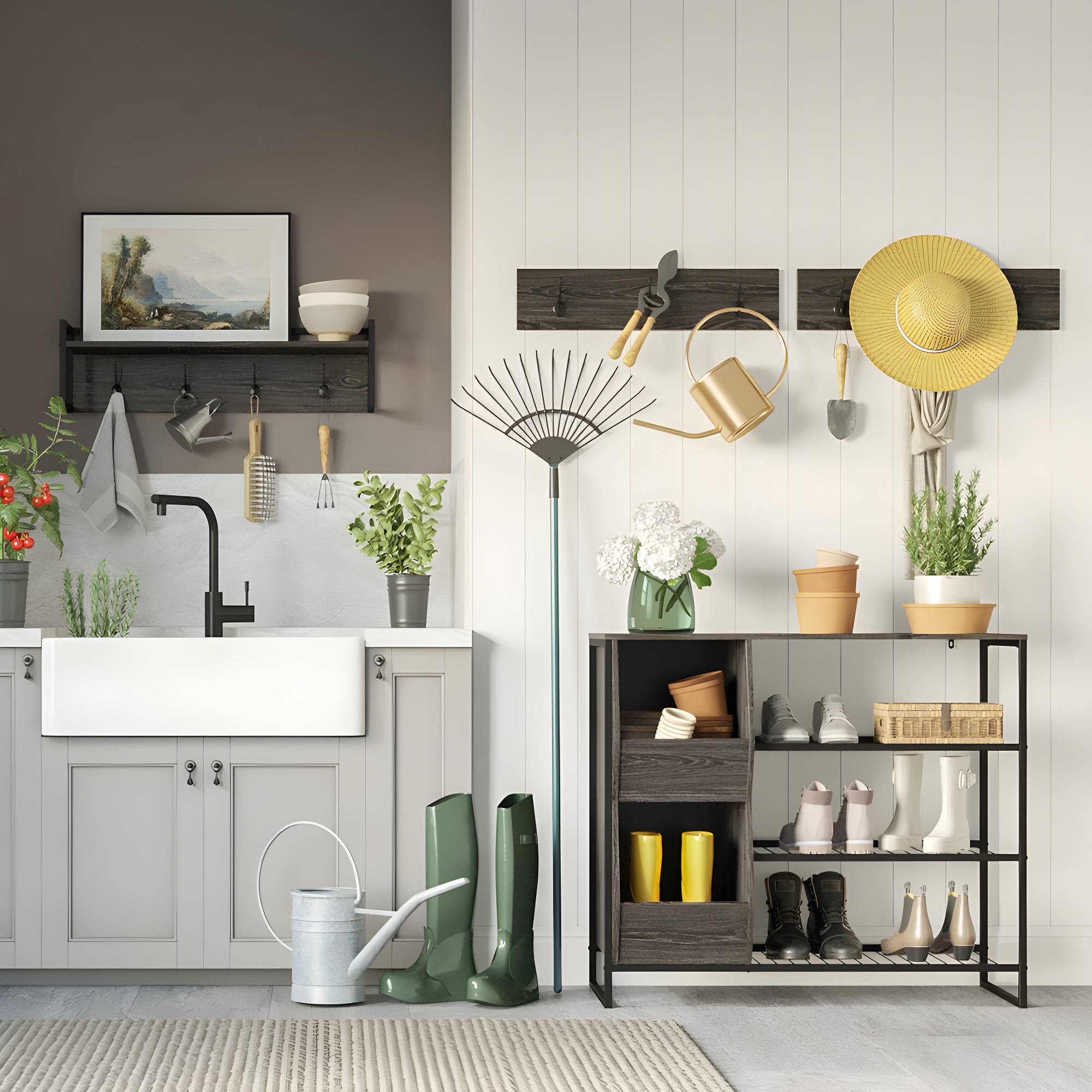 Afton Entryway Shoe Storage Organizer with 3 Shoe Racks and 2 Shoe Organizer Boxes Weathered Woodgrain - RiverRidge Home