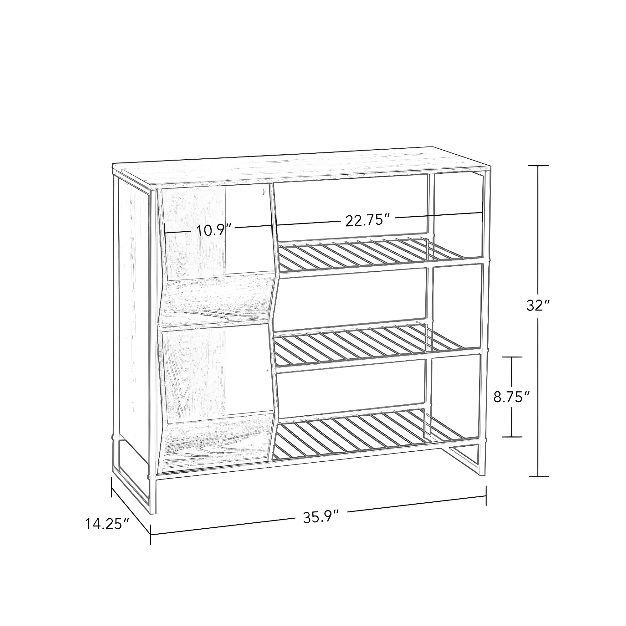 Afton Entryway Shoe Storage Organizer with 3 Shoe Racks and 2 Shoe Organizer Boxes Weathered Woodgrain - RiverRidge Home
