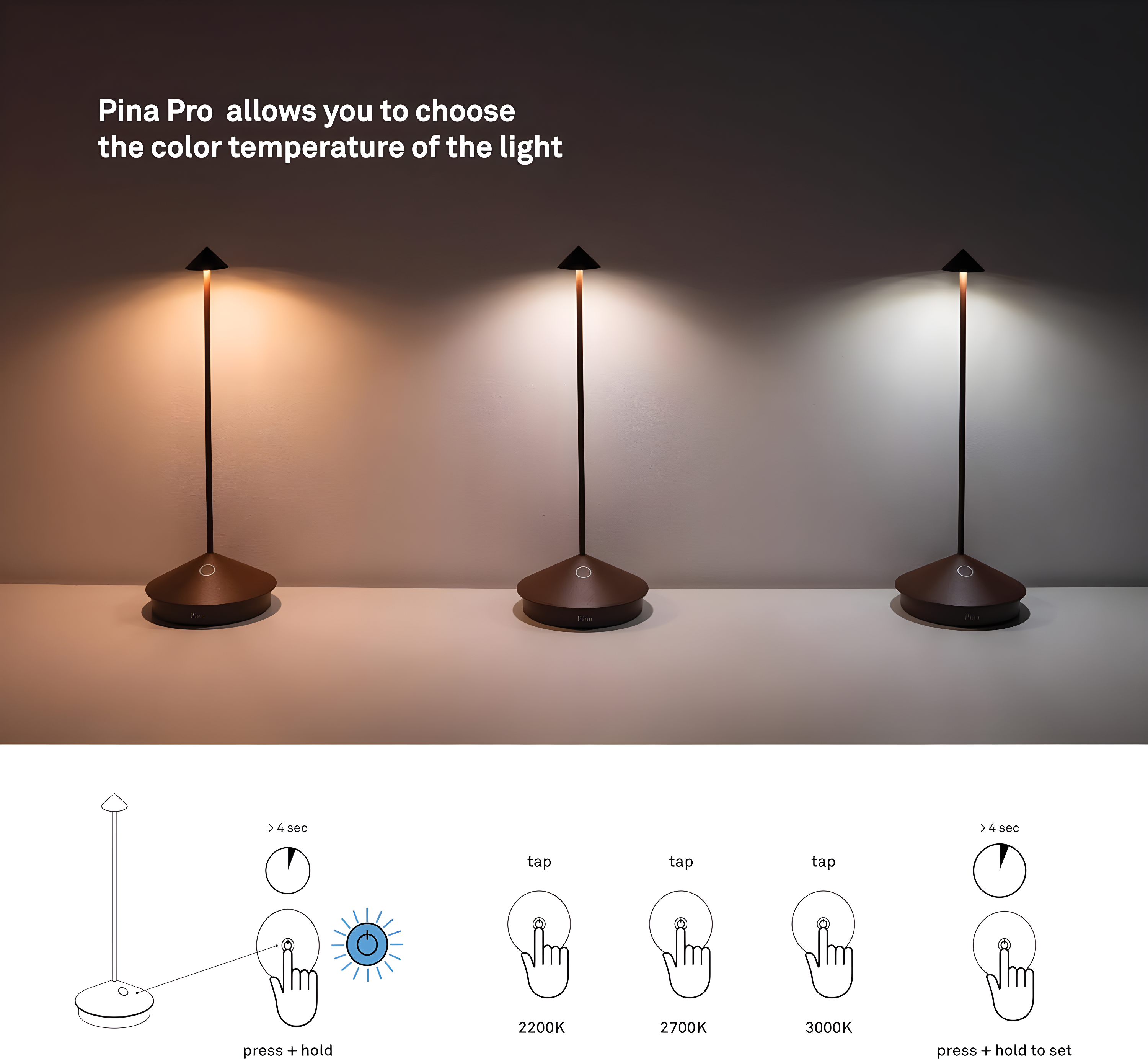 Dark Grey Cordless Touch Outdoor LED Table Lamp