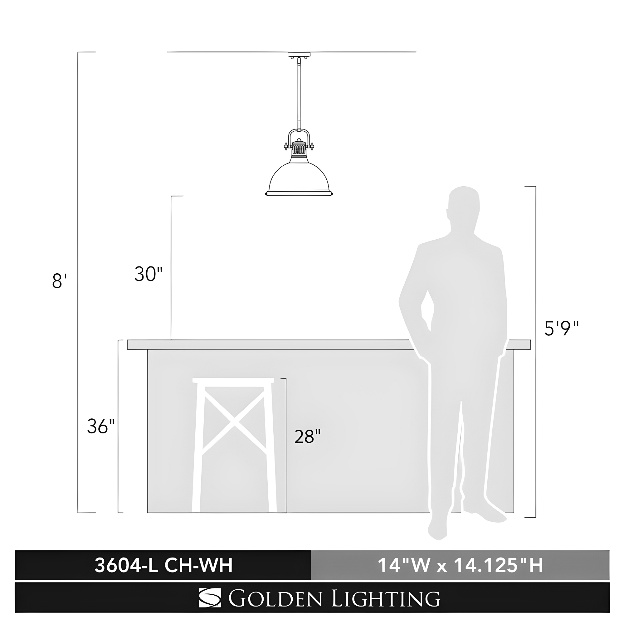 Golden Lighting Duncan 1-Light Large Pendant in Chrome with White