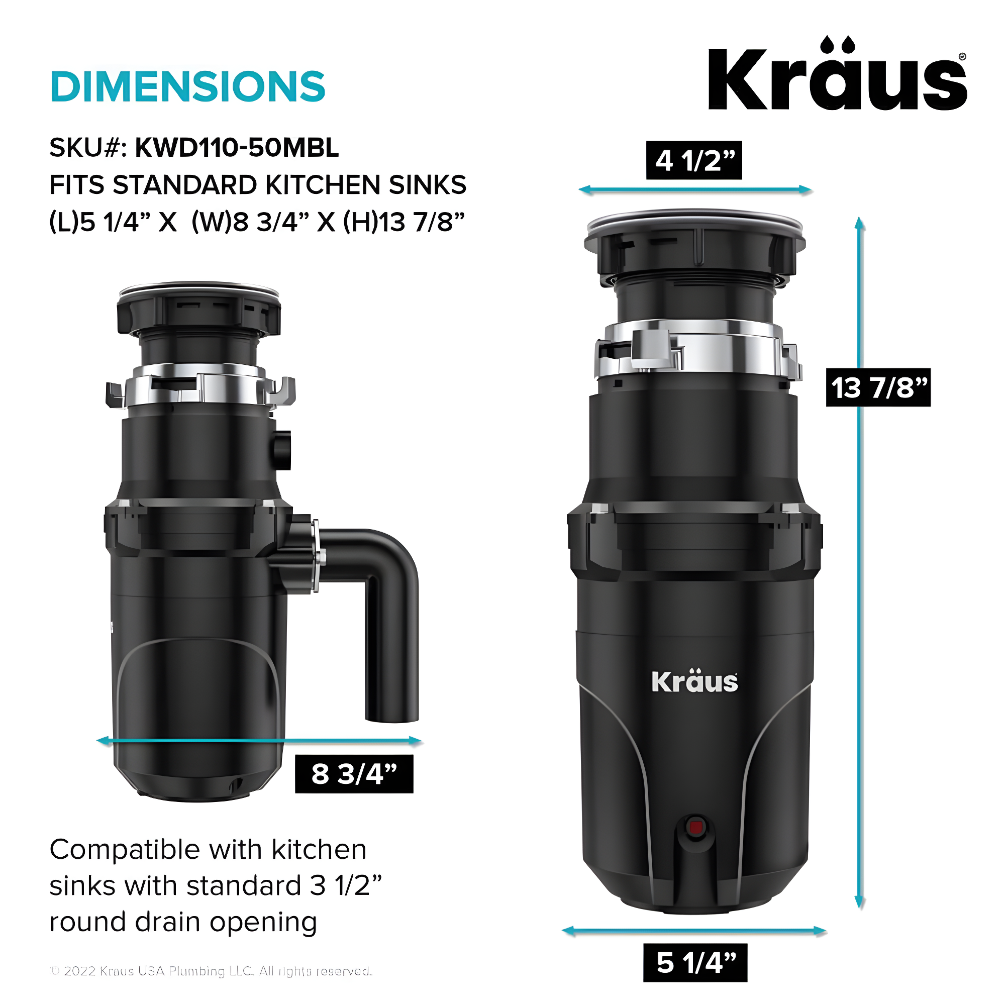 Kraus WasteGuard 1/2 HP Continuous Garbage Disposal