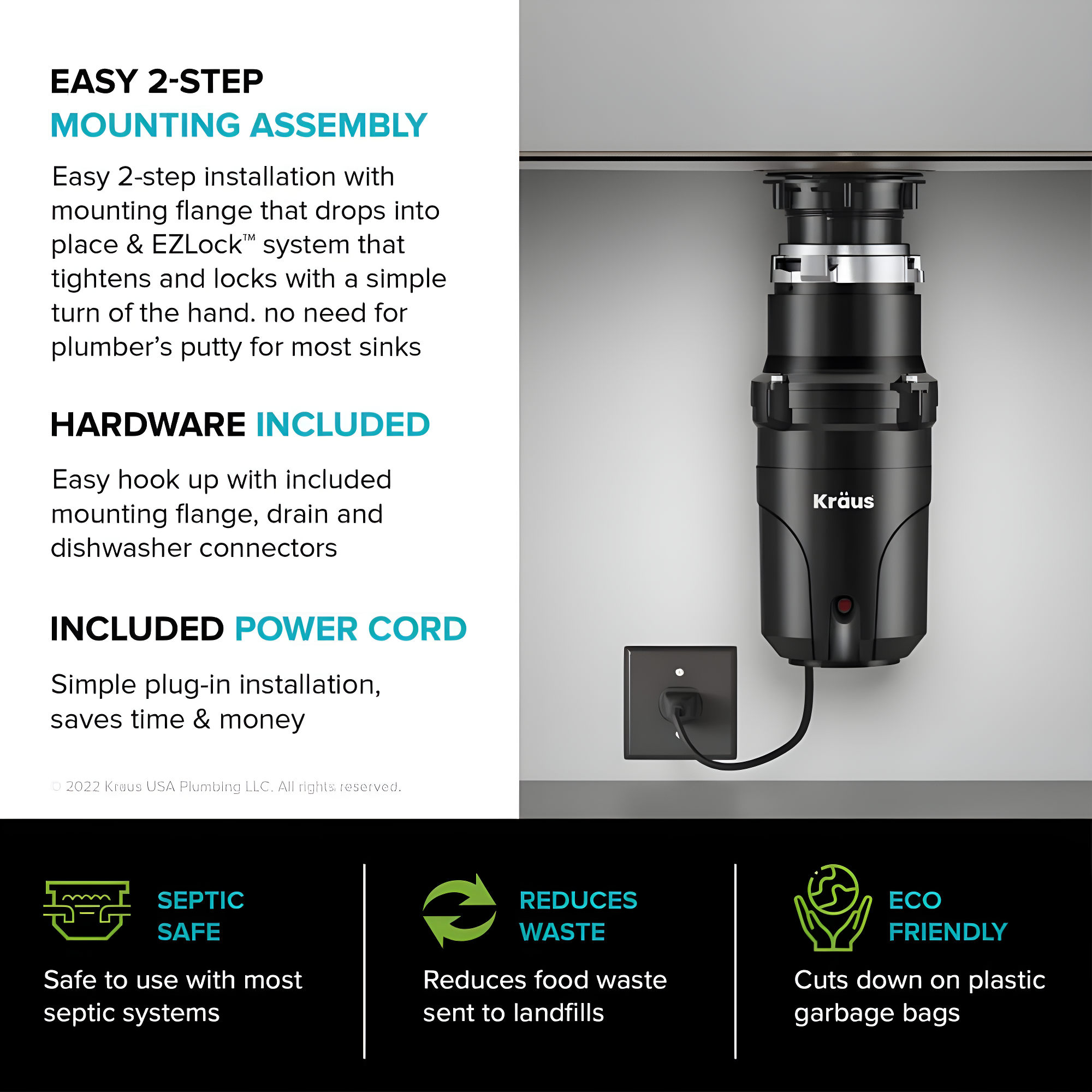 Kraus WasteGuard 1/2 HP Continuous Garbage Disposal