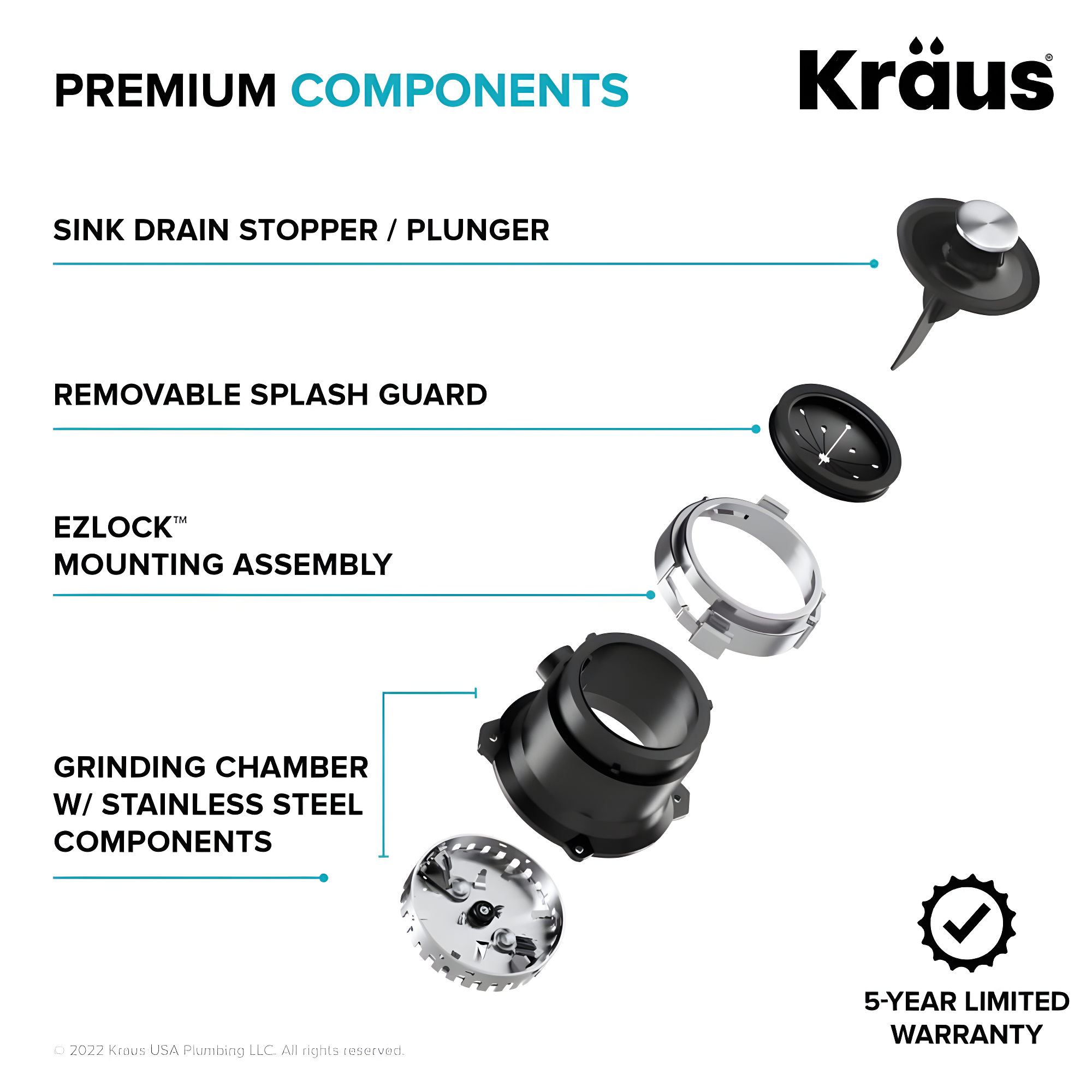 Kraus WasteGuard 1/2 HP Continuous Garbage Disposal