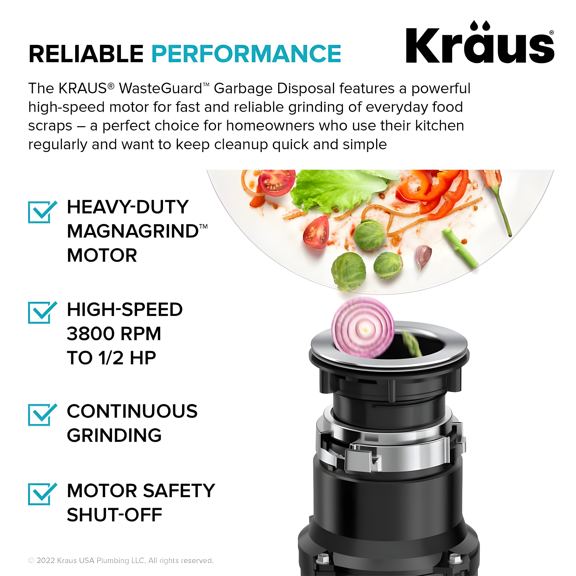 Kraus WasteGuard 1/2 HP Continuous Garbage Disposal