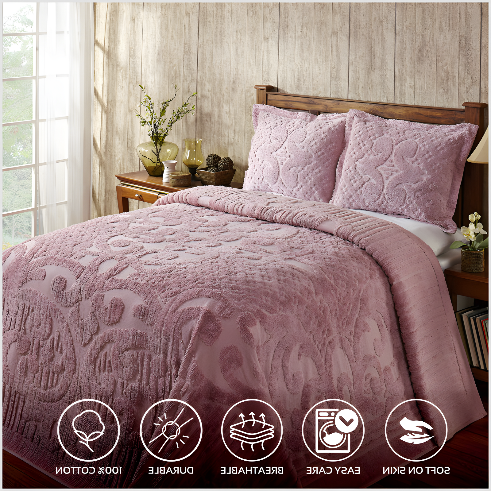 Ashton 100% Cotton Traditional Tufted Medallion Pattern Coverlet/Bedspread