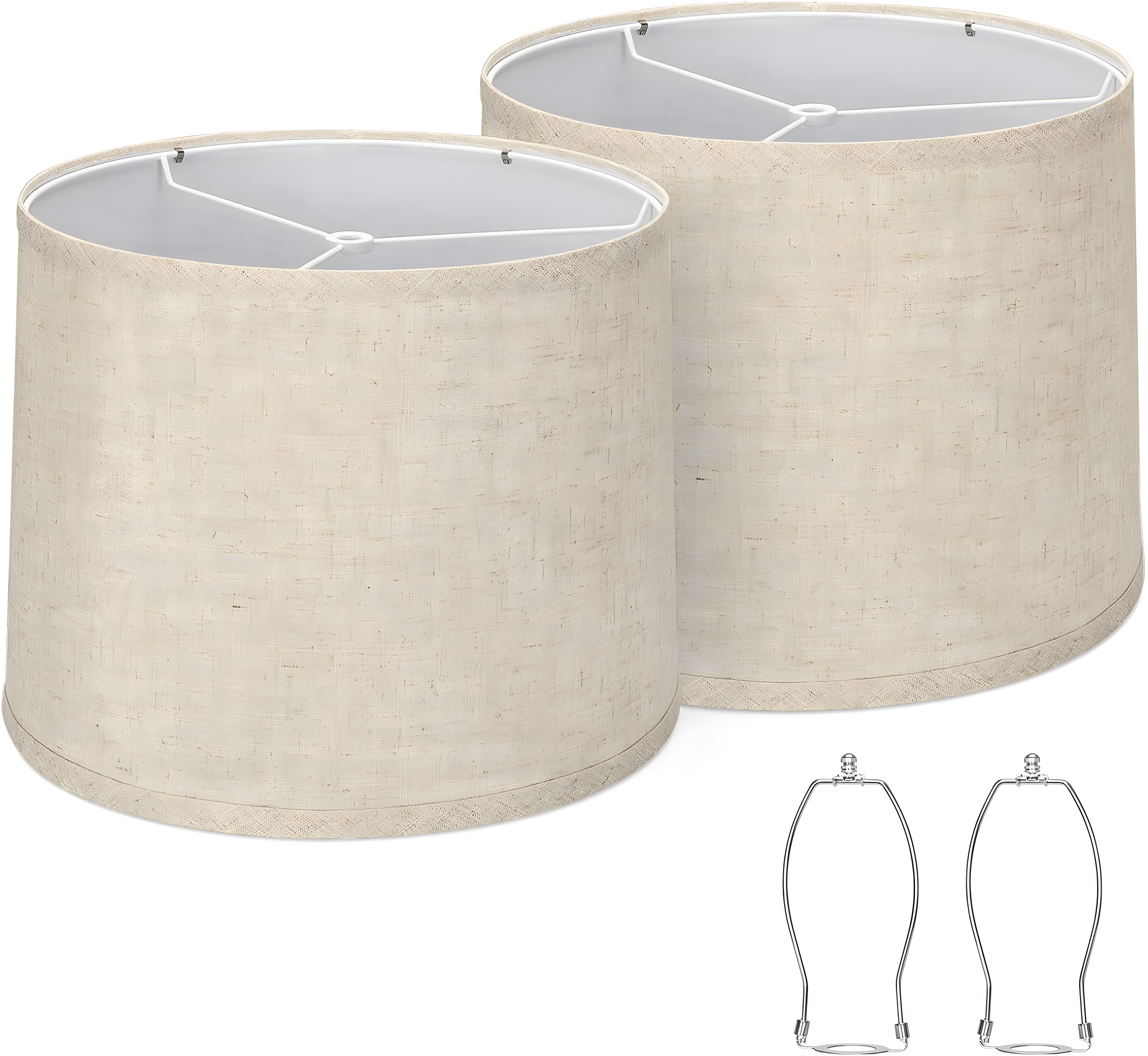 Lamp Shades Set of 2, Drum Lamp Shades for Table Lamps 11.6" Top x 12.6" Bottom x 9.8" High (Spider Fitter), Natural Linen Medium Lampshades for Floor Lamps Bedside Lamps, Beige