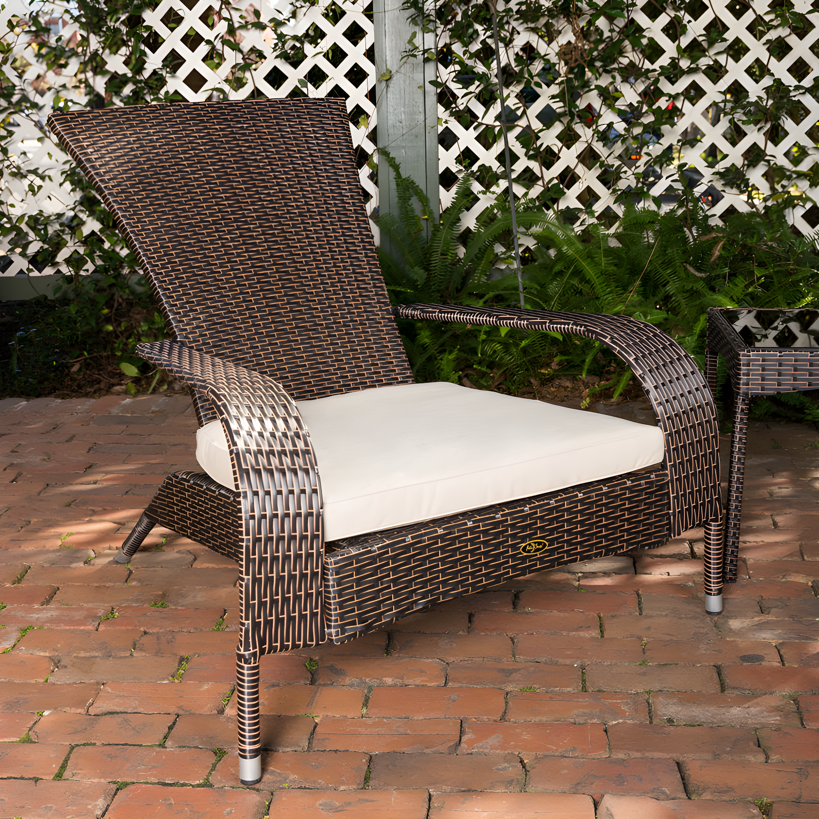 PatioSense Duplex Patio Sense Coconino Wicker Conversation Set, Durable Adirondack Style Chairs Includes Khaki Cushions - Mocha
