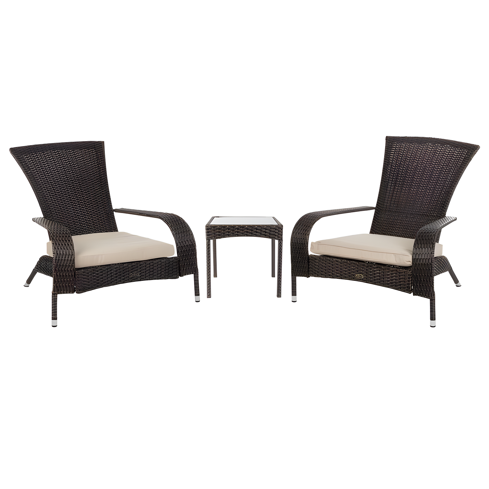 PatioSense Duplex Patio Sense Coconino Wicker Conversation Set, Durable Adirondack Style Chairs Includes Khaki Cushions - Mocha