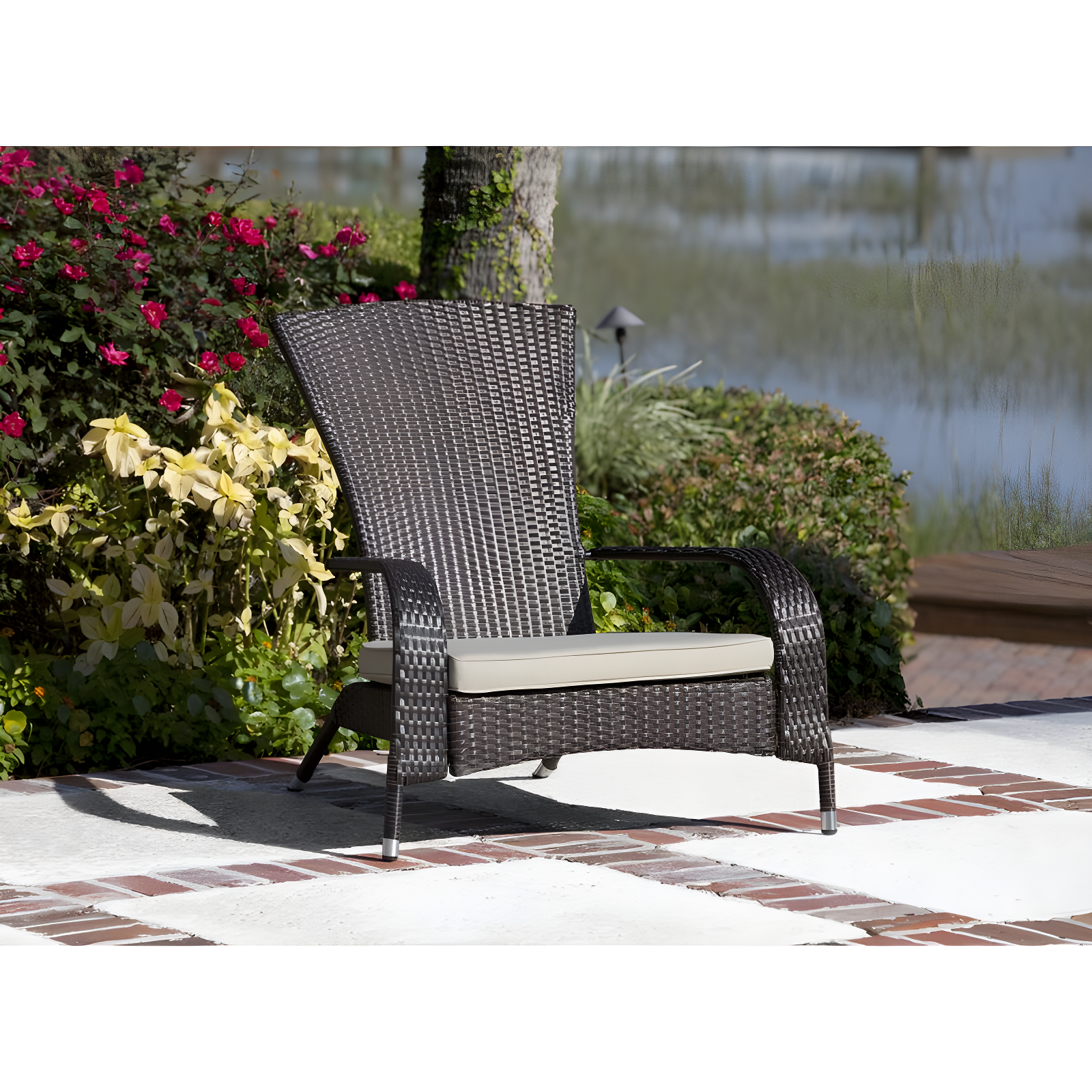 PatioSense Duplex Patio Sense Coconino Wicker Conversation Set, Durable Adirondack Style Chairs Includes Khaki Cushions - Mocha