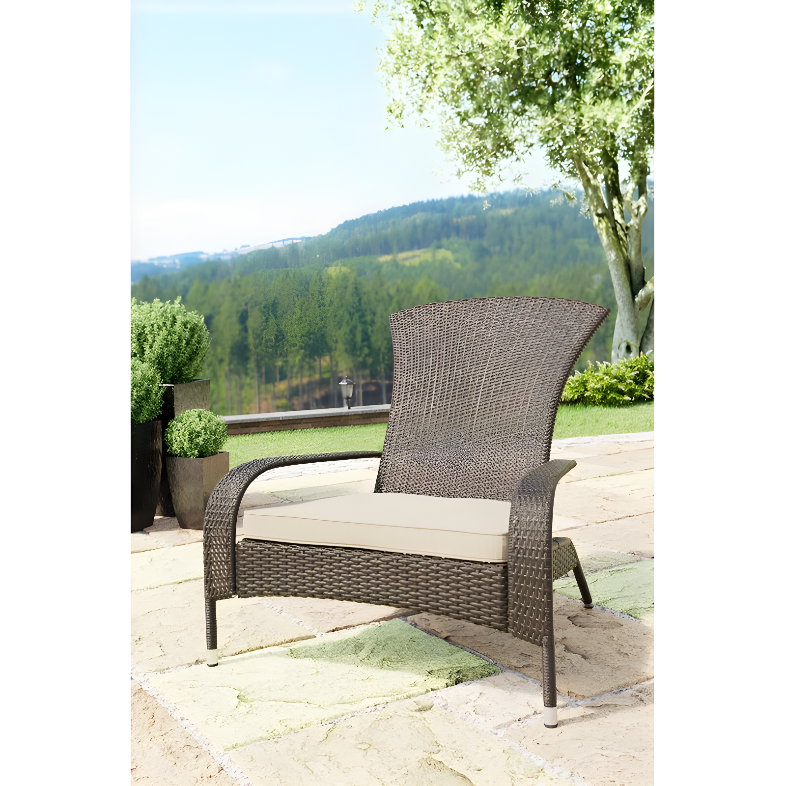 PatioSense Duplex Patio Sense Coconino Wicker Conversation Set, Durable Adirondack Style Chairs Includes Khaki Cushions - Mocha