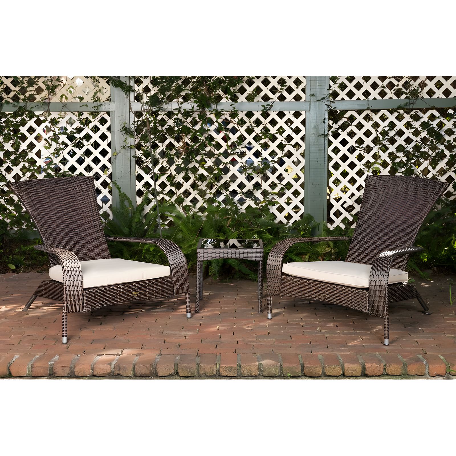 PatioSense Duplex Patio Sense Coconino Wicker Conversation Set, Durable Adirondack Style Chairs Includes Khaki Cushions - Mocha