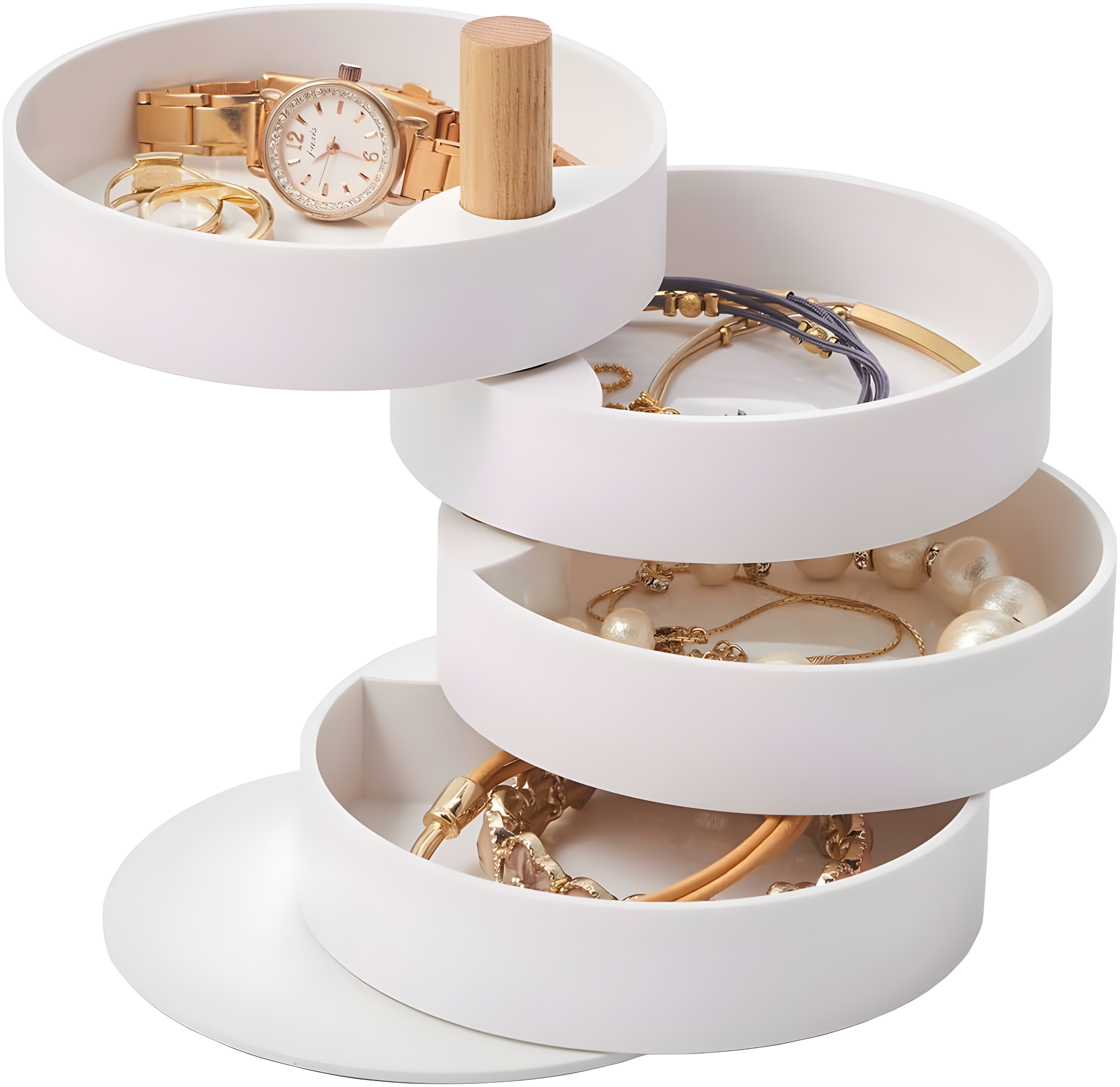 Yamazaki Home 4-Tiered Jewelry Boxes Saving, Plastic + Wood