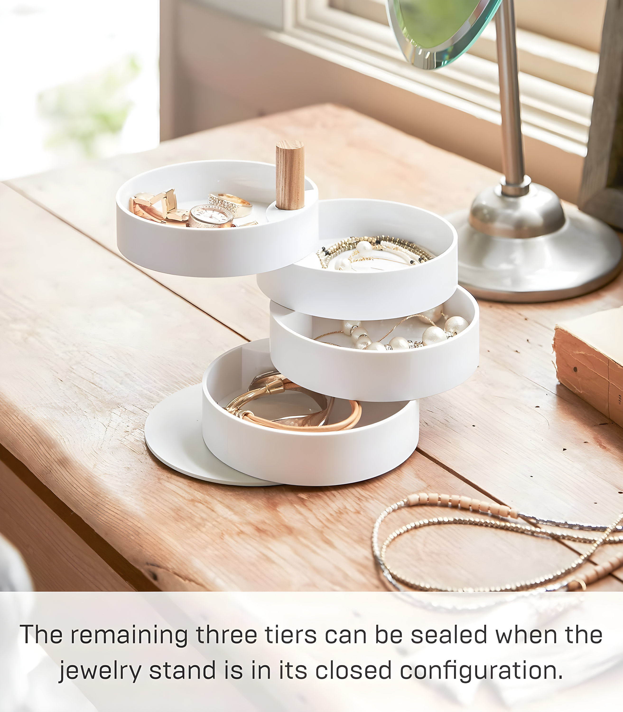 Yamazaki Home 4-Tiered Jewelry Boxes Saving, Plastic + Wood