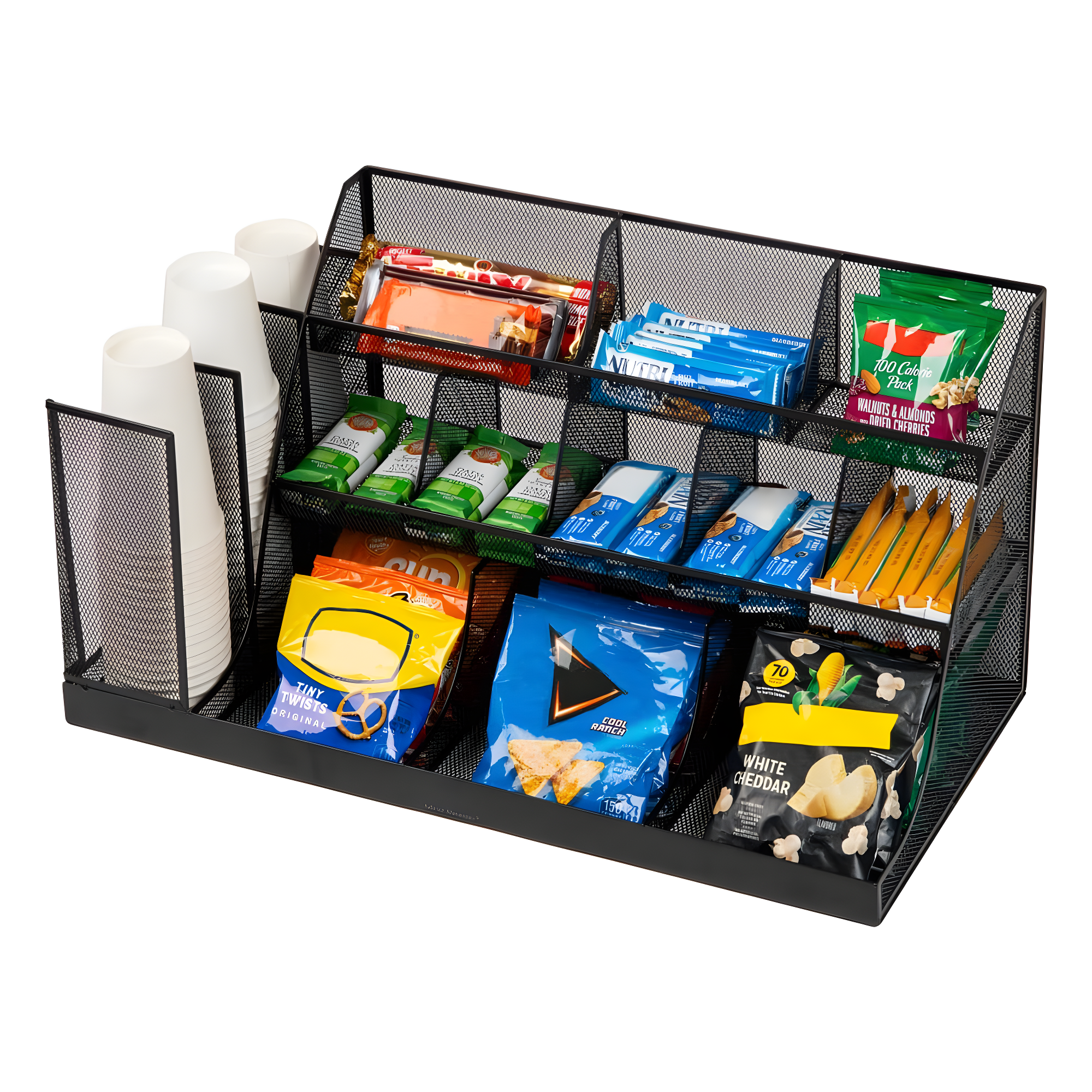Mind Reader Cup and Condiment Station, Countertop Org, Coffee Bar, Kitchen, Metal Mesh, 23.75"L x 11.5"W x 12.5"H