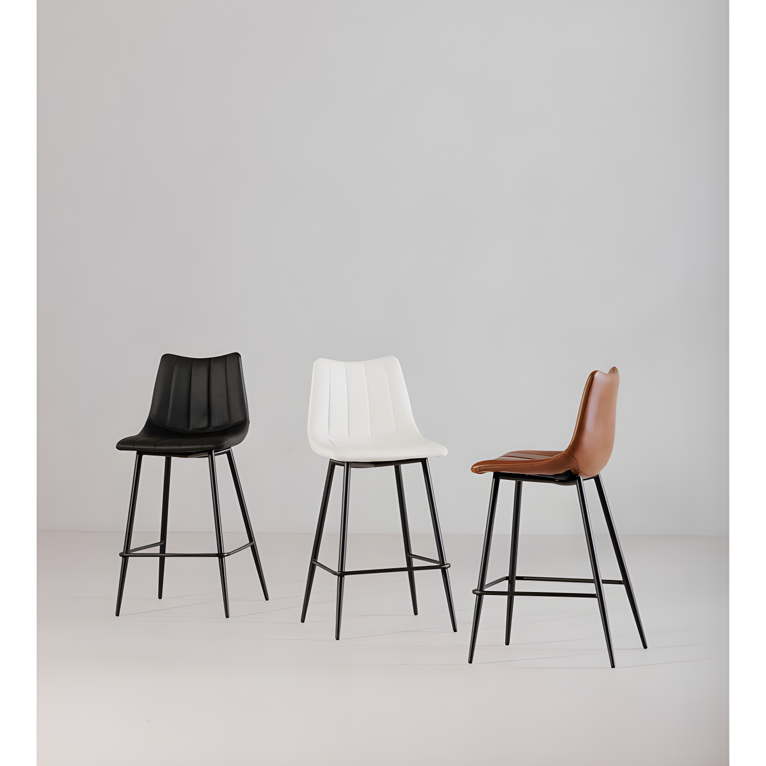 Ivory Faux Leather and Metal Contemporary Counter Stool