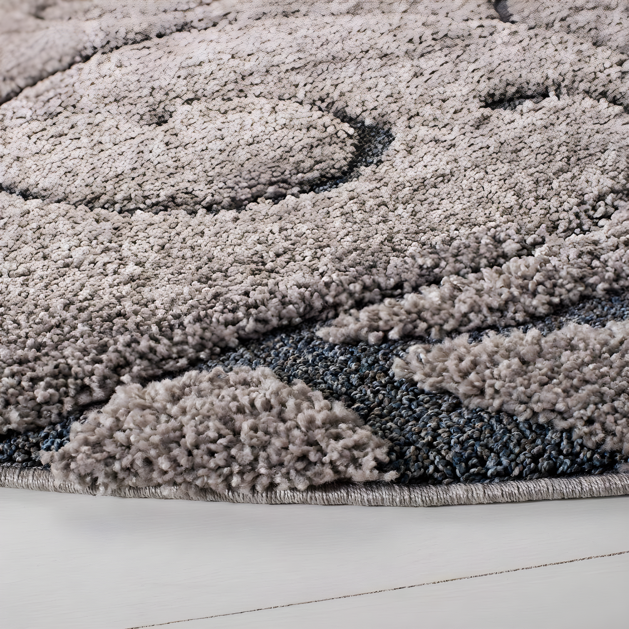 Elegance Bliss 10' Round Grey & Light Blue Floral Shag Rug