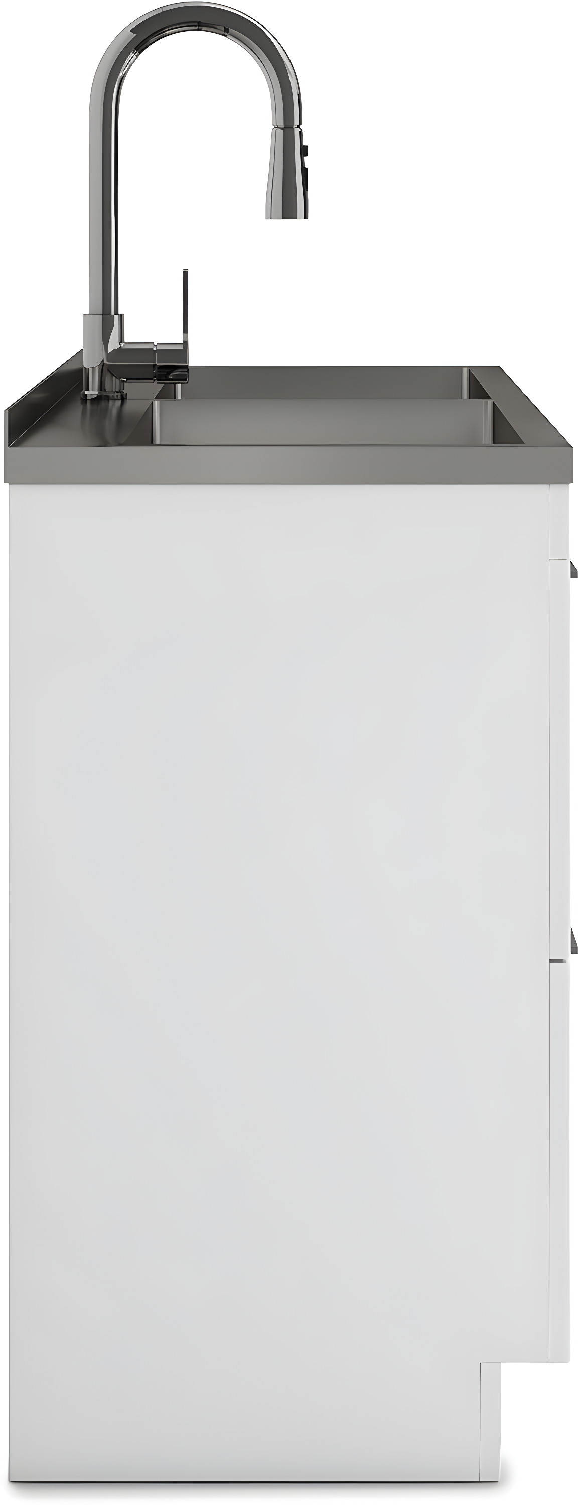 Modern Wide Shaker 46"W Utility Sink & Laundry Cabinet with High-Arc Facet and Stainless Steel Sink, White