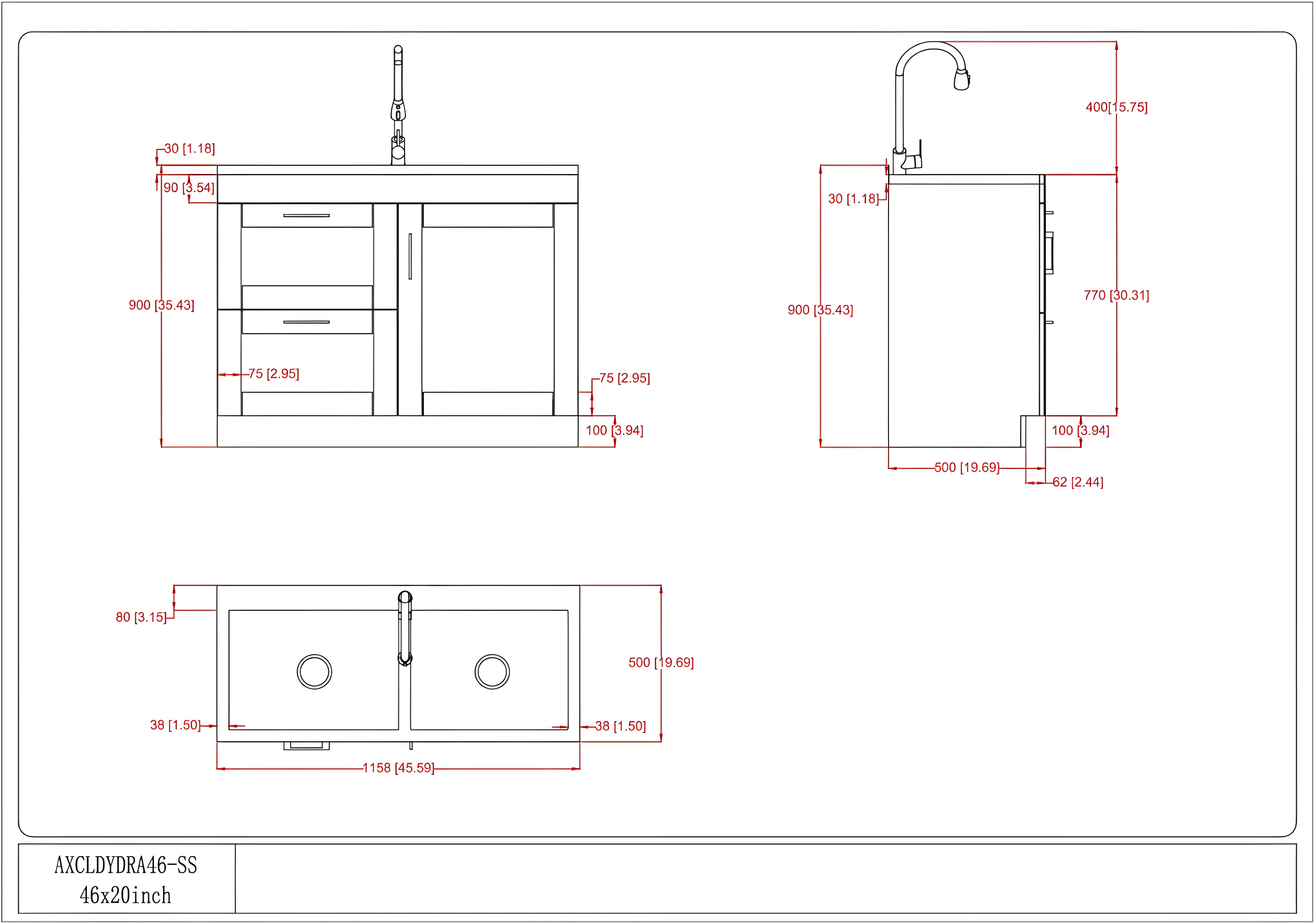 Modern Wide Shaker 46"W Utility Sink & Laundry Cabinet with High-Arc Facet and Stainless Steel Sink, White