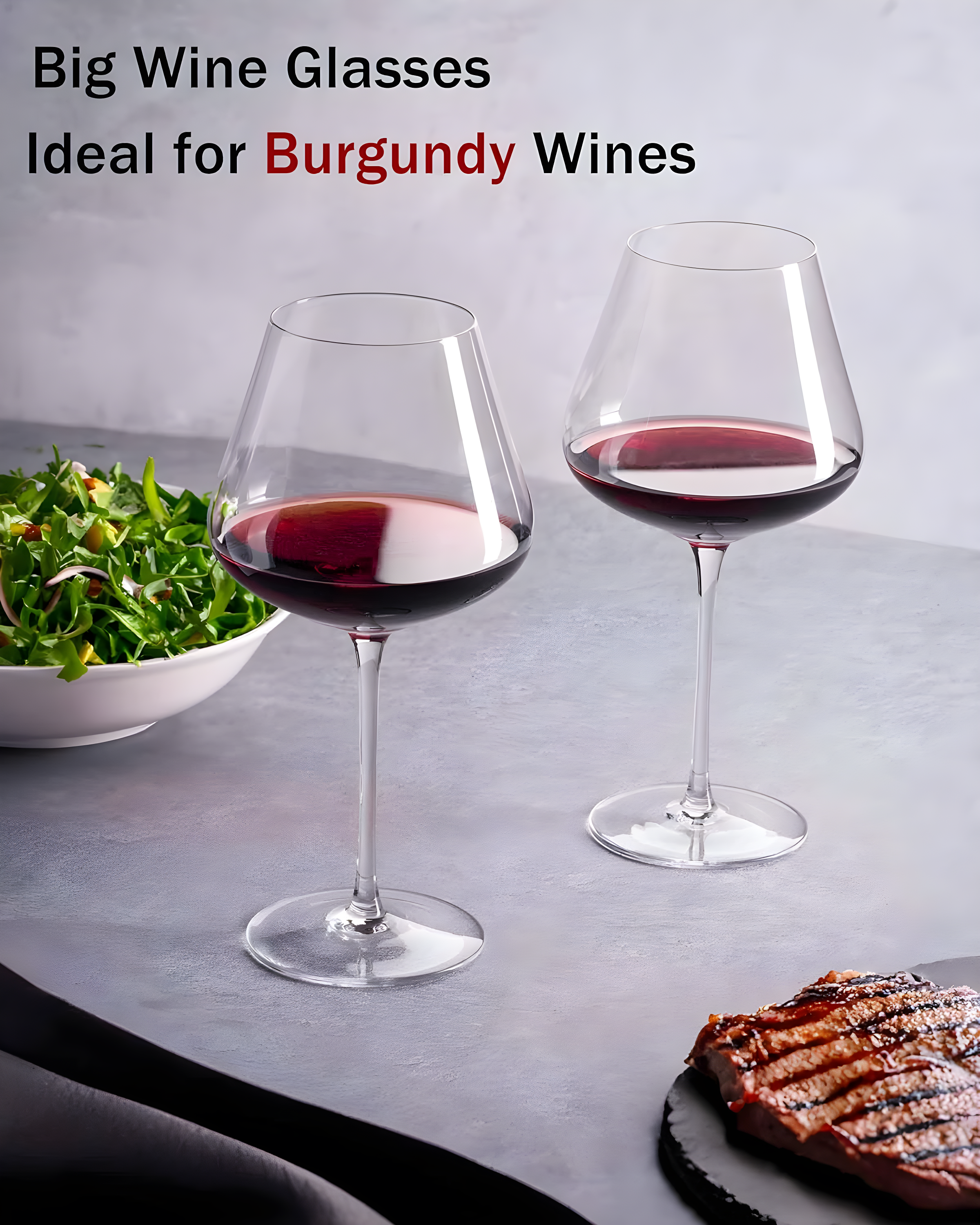 Set Of 4-21 Ounce Hand Blown Italian Style Crystal Burgundy Wine Glasses - Lead-Free Premium Crystal Clear Glass - Gift-Box For Any Occasion