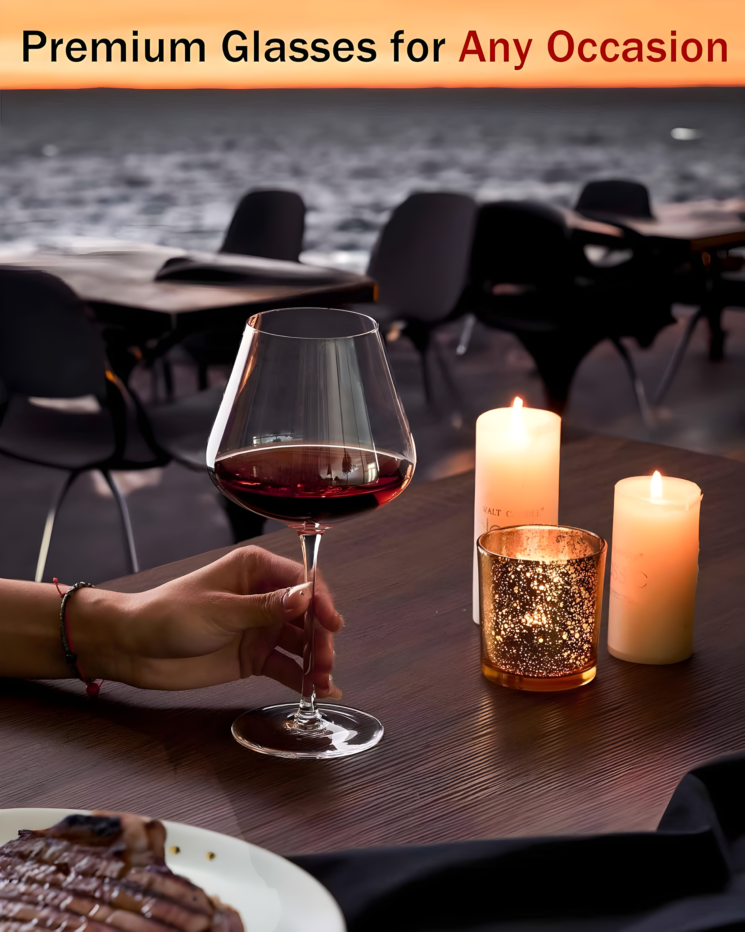 Set Of 4-21 Ounce Hand Blown Italian Style Crystal Burgundy Wine Glasses - Lead-Free Premium Crystal Clear Glass - Gift-Box For Any Occasion