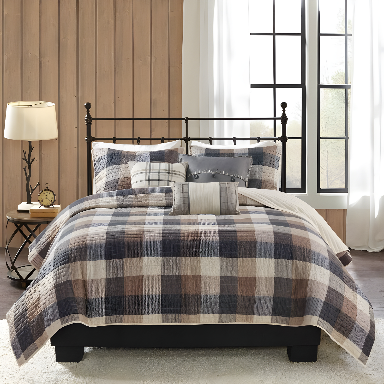 Madison Park Ridge 6 Piece Printed Herringbone Quilt Set with Throw Pillows