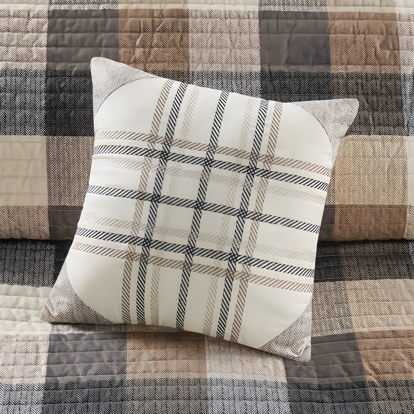 Madison Park Ridge 6 Piece Printed Herringbone Quilt Set with Throw Pillows