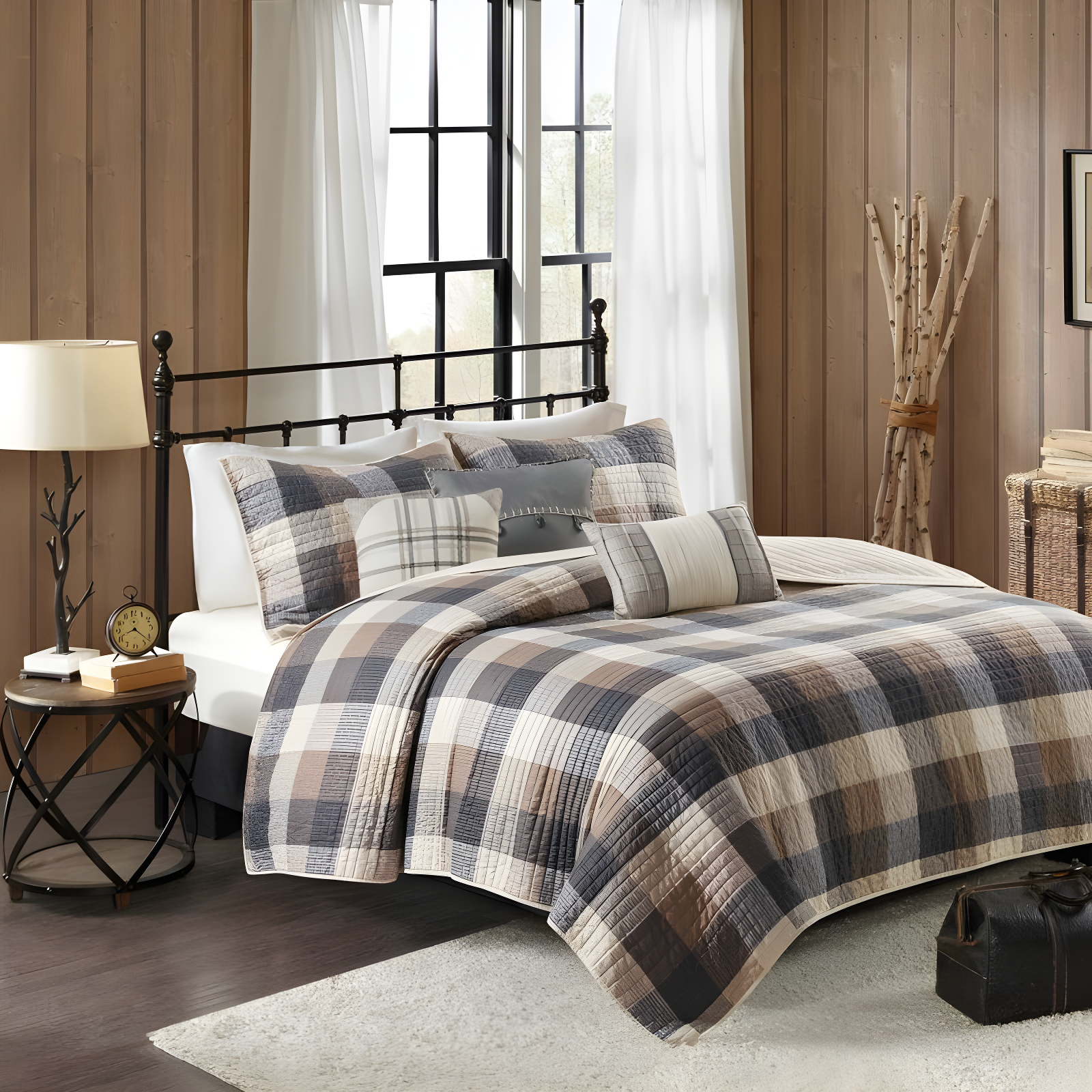 Madison Park Ridge 6 Piece Printed Herringbone Quilt Set with Throw Pillows