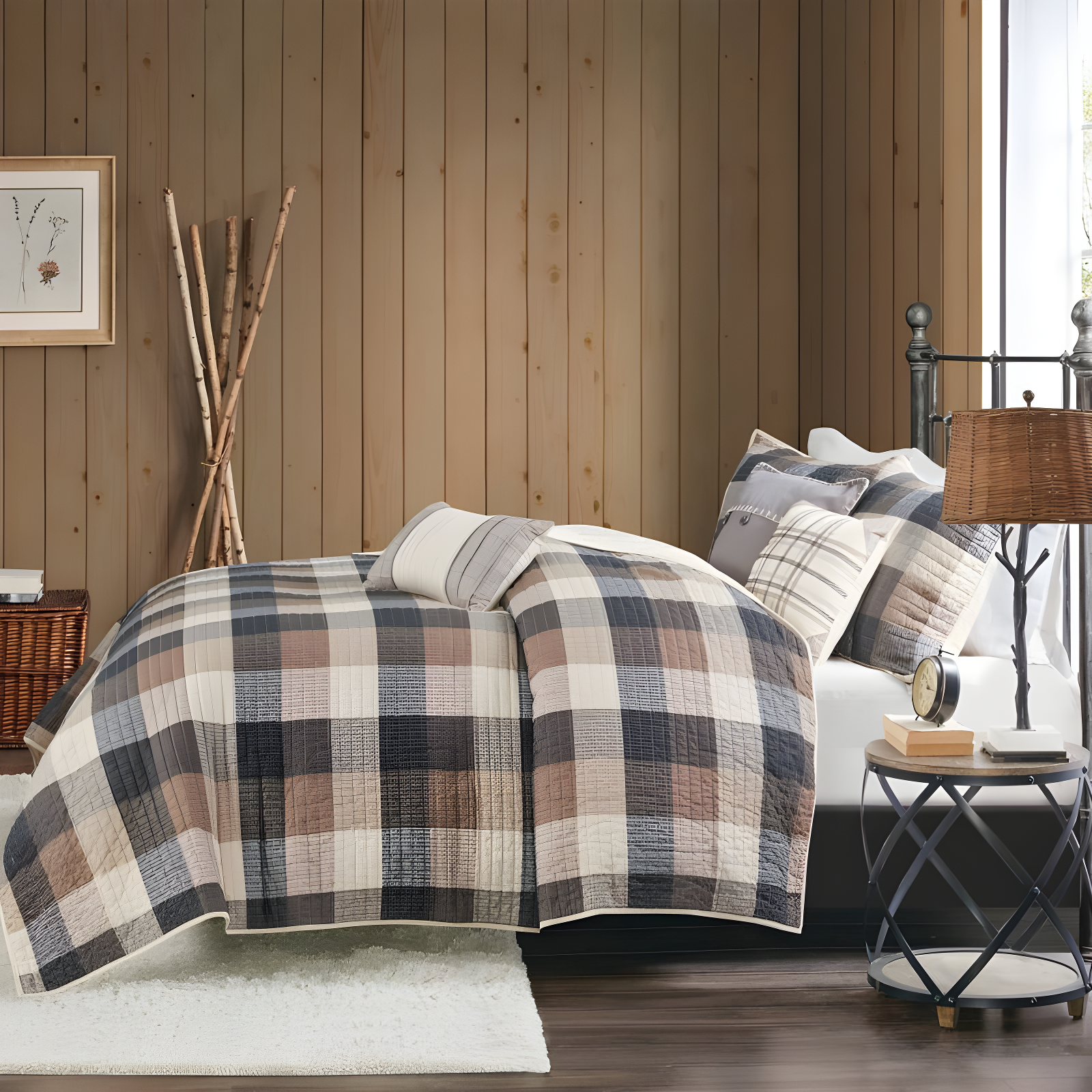 Madison Park Ridge 6 Piece Printed Herringbone Quilt Set with Throw Pillows
