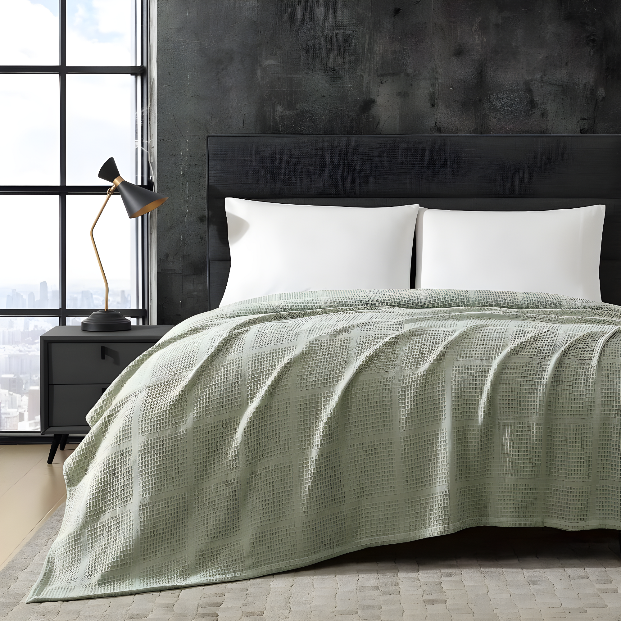 Kenneth Cole Kenneth Cole Waffle Grid Solid Cotton Blanket