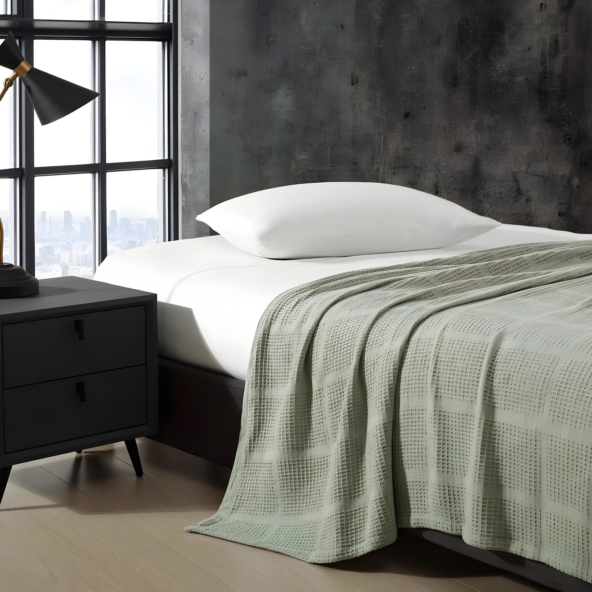 Kenneth Cole Kenneth Cole Waffle Grid Solid Cotton Blanket